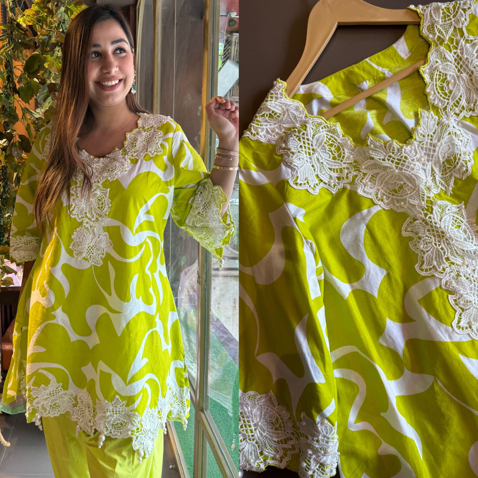 Pure cotton printed Kurta , Looser and A Pattern with beautiful Cutwork cotton crochia lacework