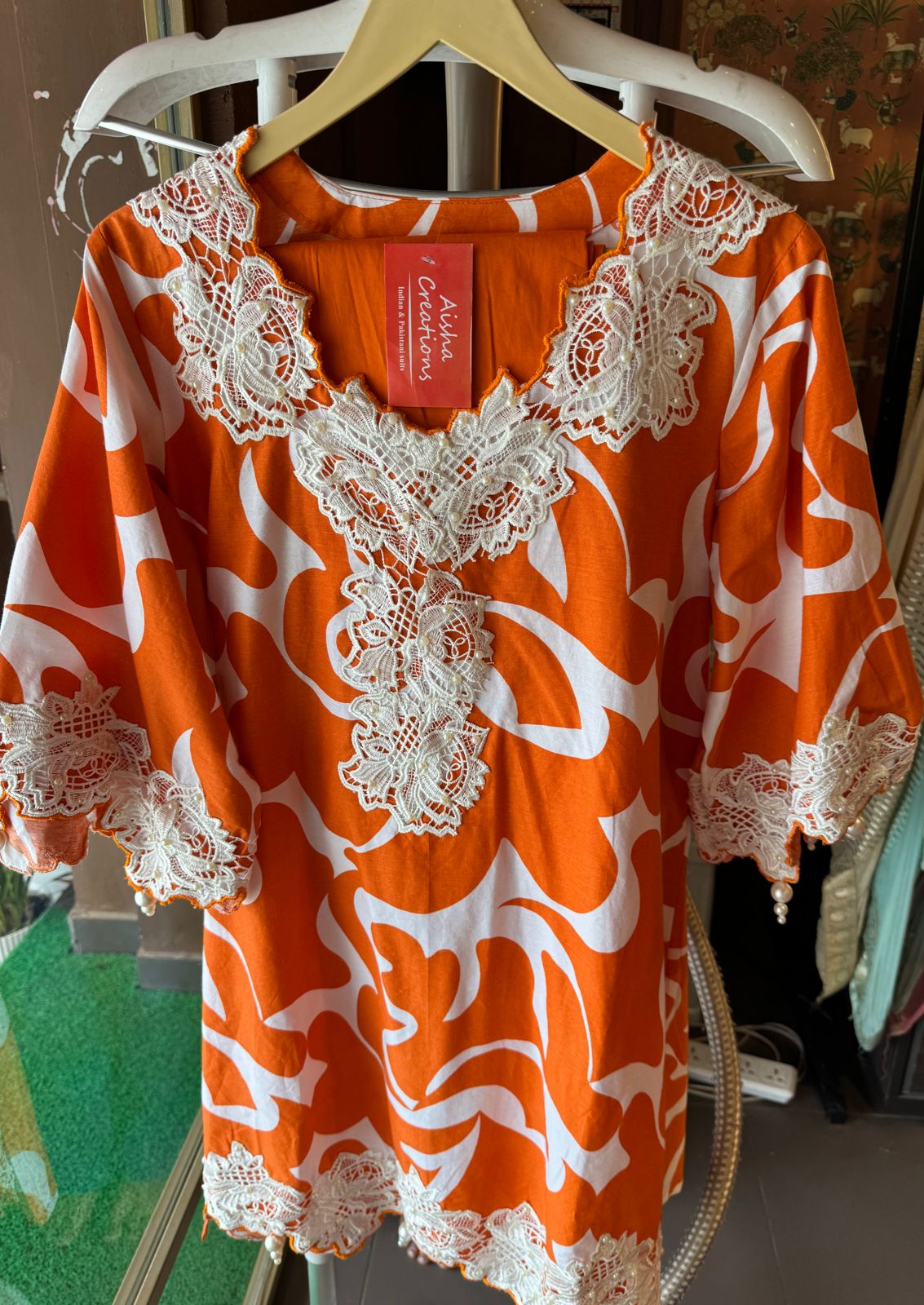 Pure cotton printed Kurta , Looser and A Pattern with beautiful Cutwork cotton crochia lacework