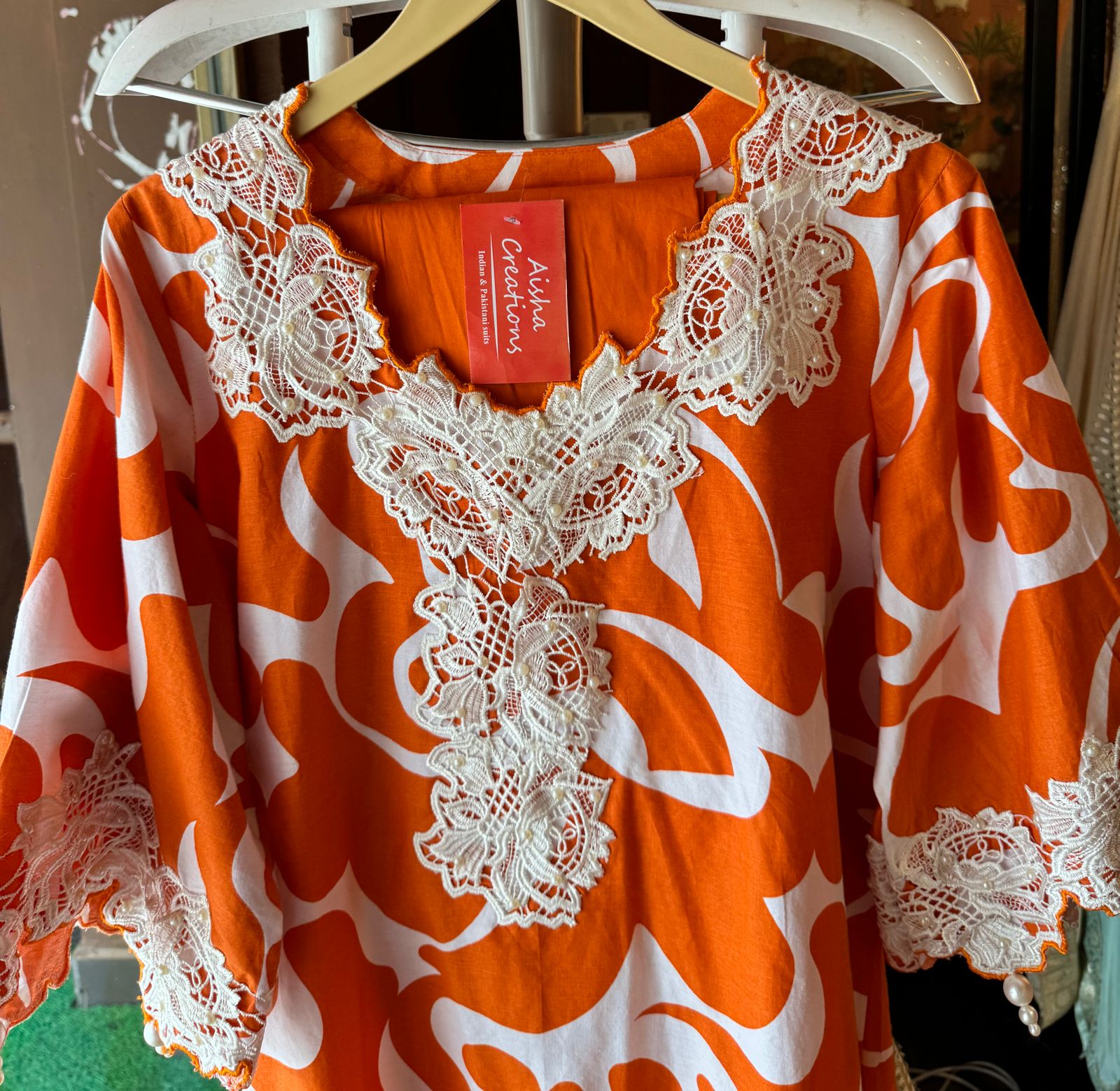 Pure cotton printed Kurta , Looser and A Pattern with beautiful Cutwork cotton crochia lacework