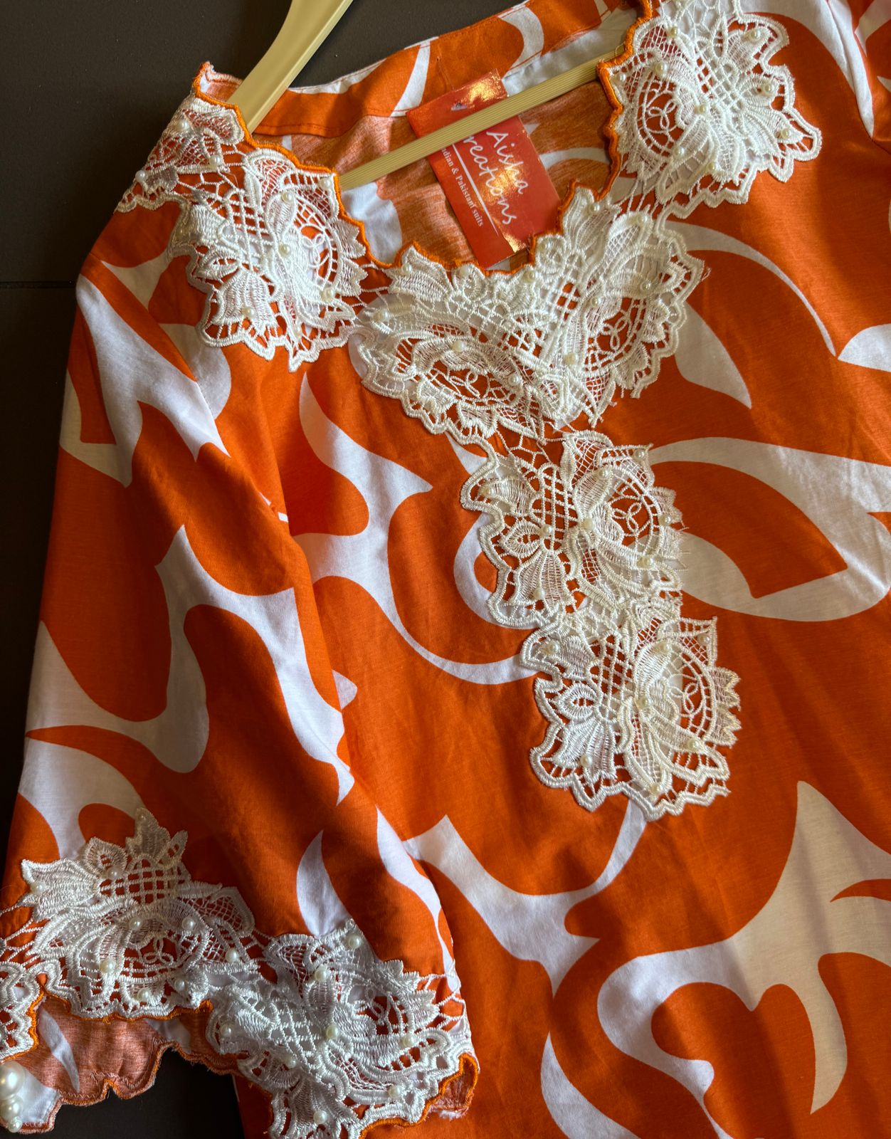 Pure cotton printed Kurta , Looser and A Pattern with beautiful Cutwork cotton crochia lacework