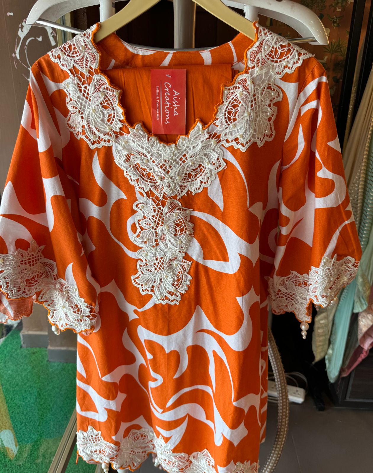 Pure cotton printed Kurta , Looser and A Pattern with beautiful Cutwork cotton crochia lacework