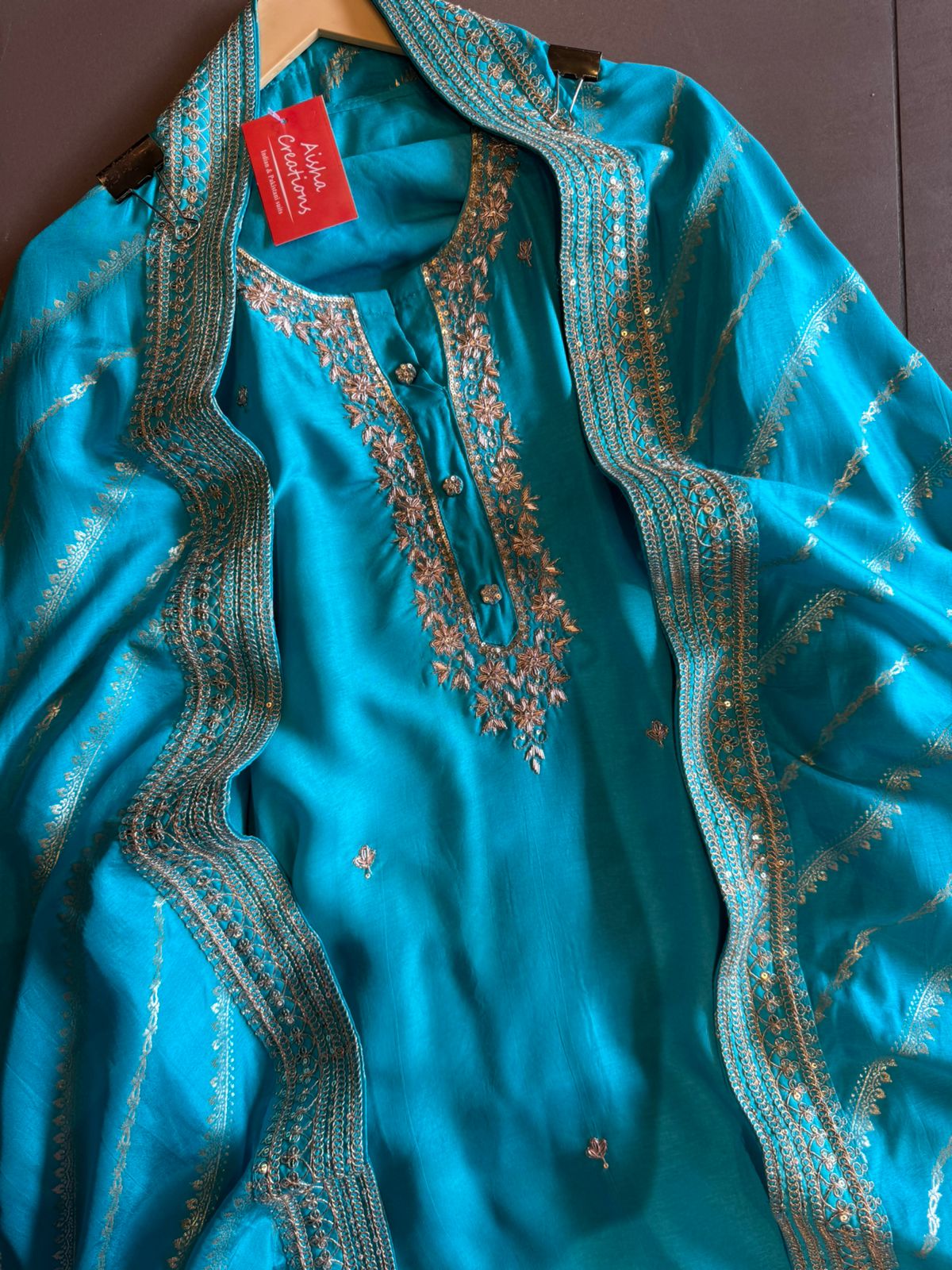 Pure russian silk unstiched shirt with beautiful hand embroidery on the neckline