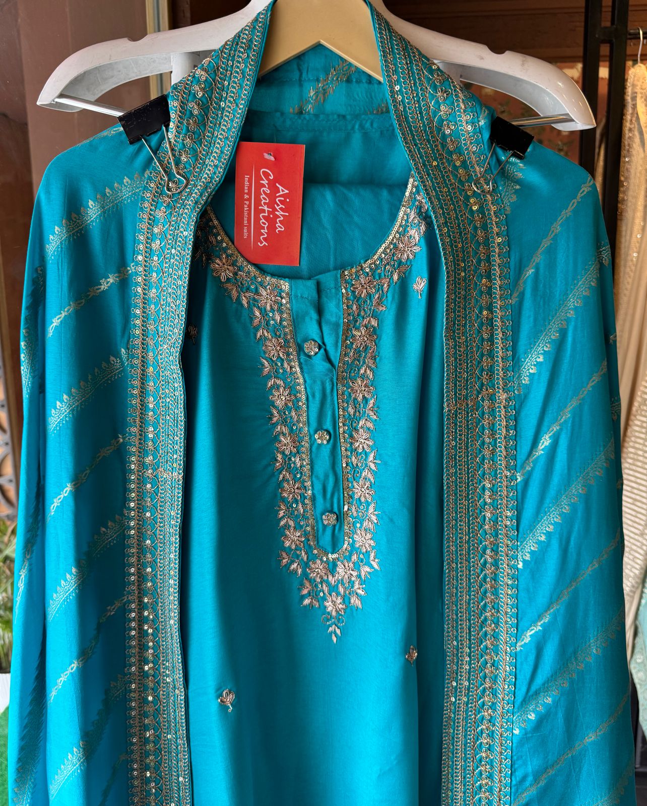 Pure russian silk unstiched shirt with beautiful hand embroidery on the neckline