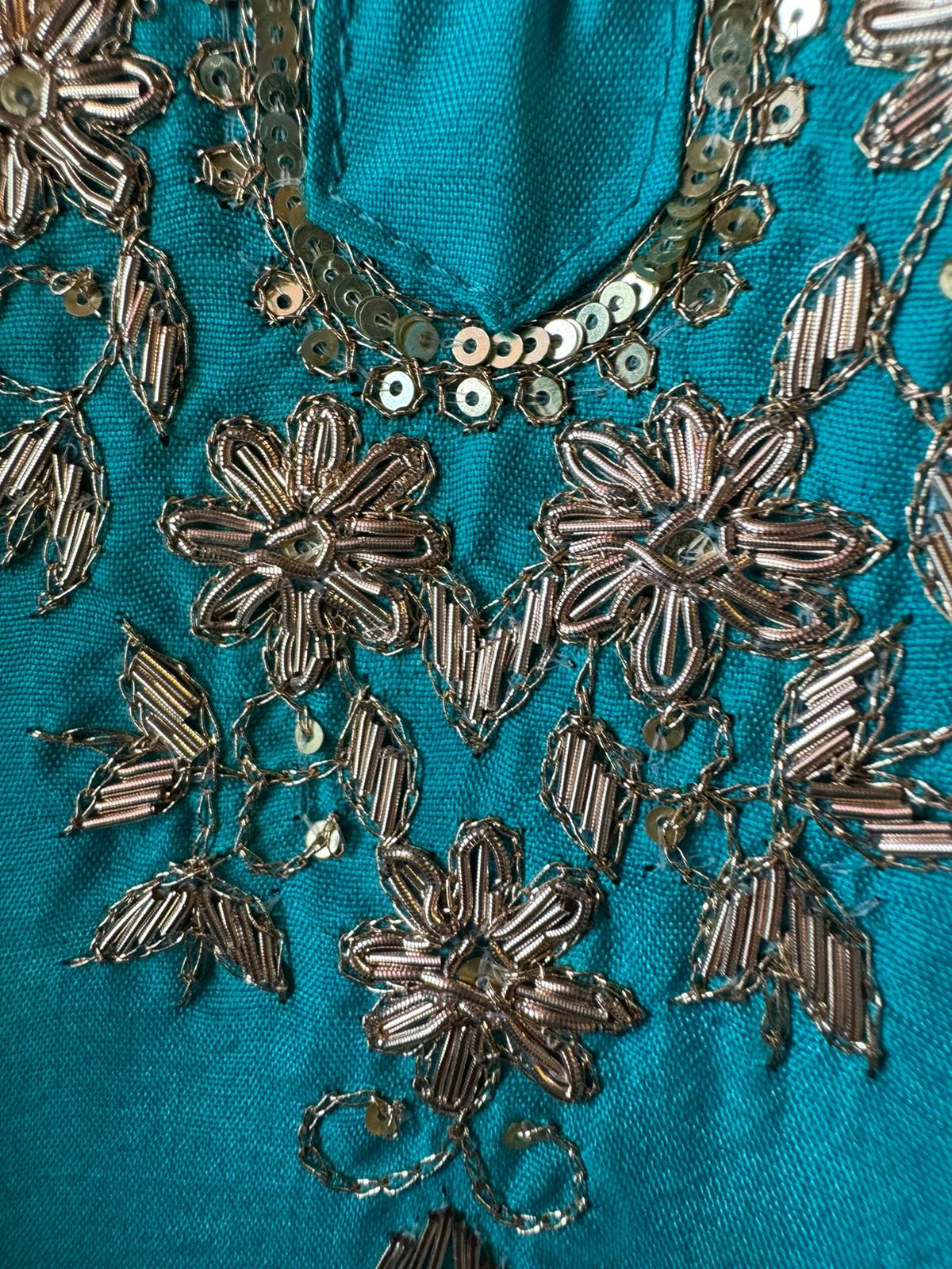 Pure russian silk unstiched shirt with beautiful hand embroidery on the neckline