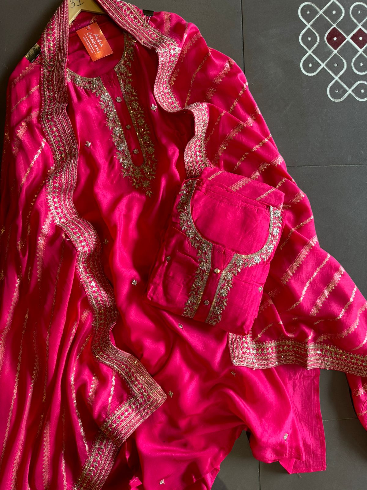 Pure russian silk unstiched shirt with beautiful hand embroidery on the neckline