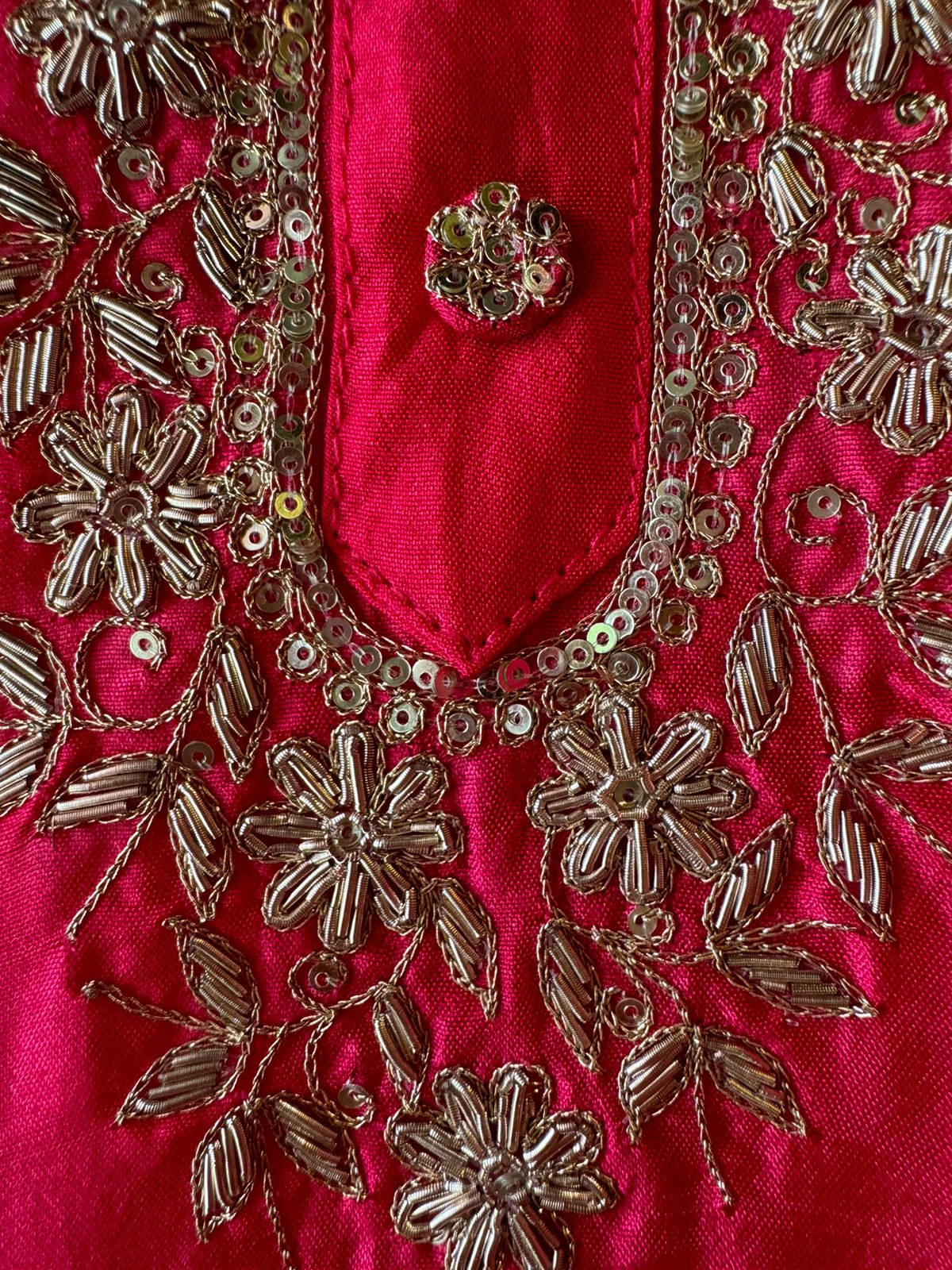 Pure russian silk unstiched shirt with beautiful hand embroidery on the neckline