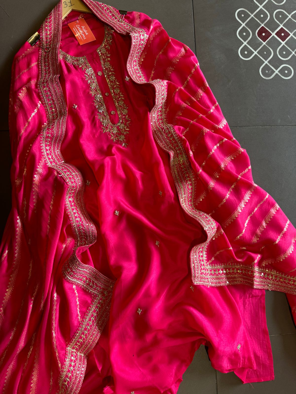 Pure russian silk unstiched shirt with beautiful hand embroidery on the neckline