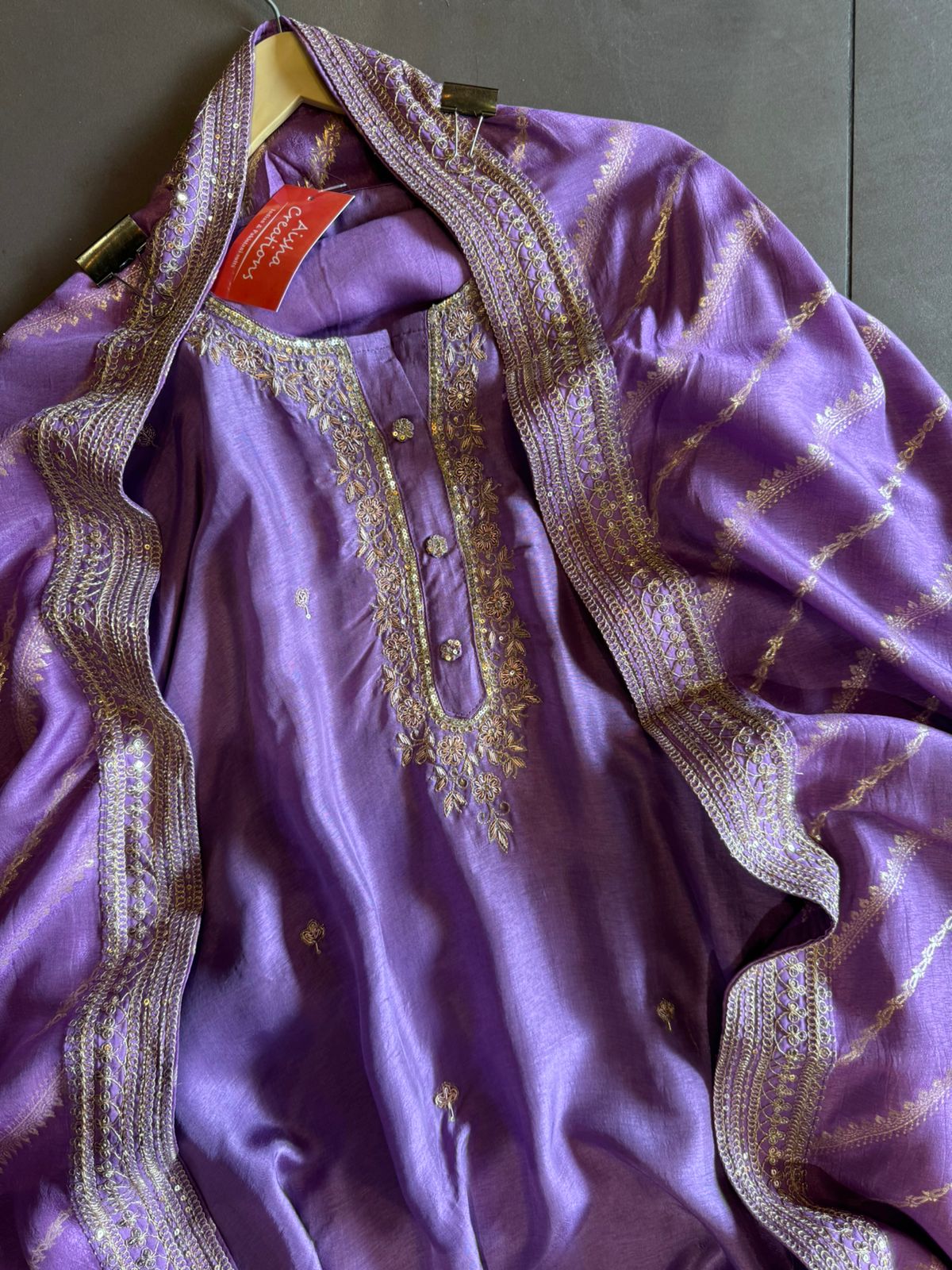 Pure russian silk unstiched shirt with beautiful hand embroidery on the neckline