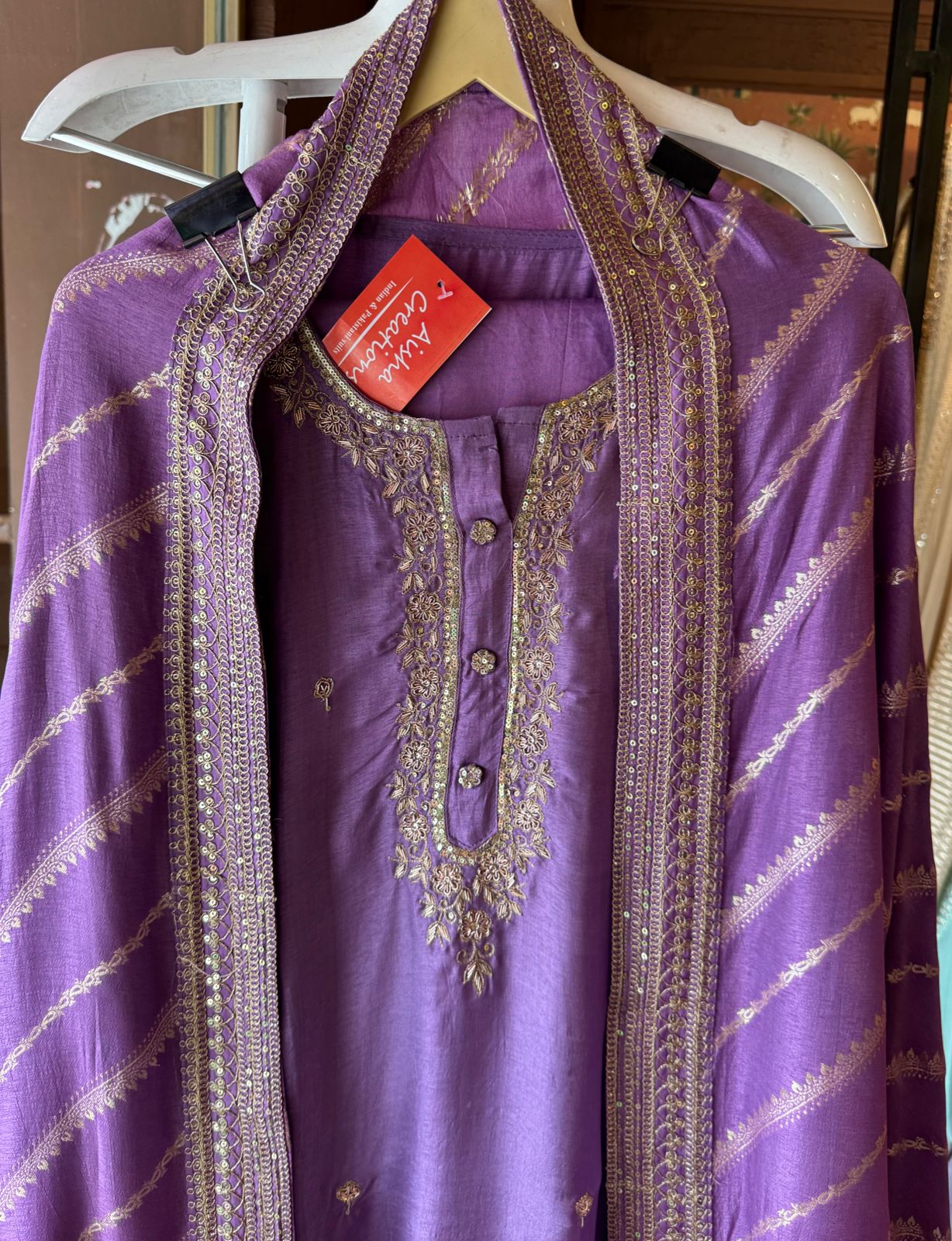 Pure russian silk unstiched shirt with beautiful hand embroidery on the neckline