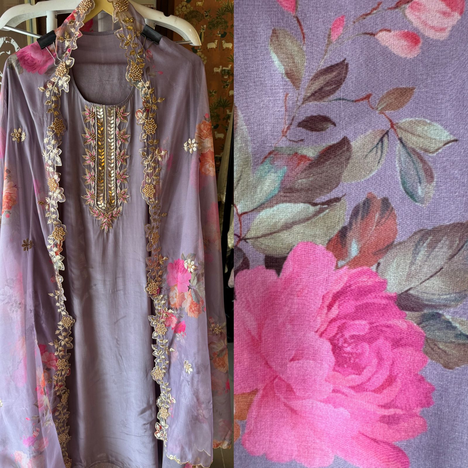 Pure crepe Shirt (Unstitched and full in size) with beautiful Neckwork done