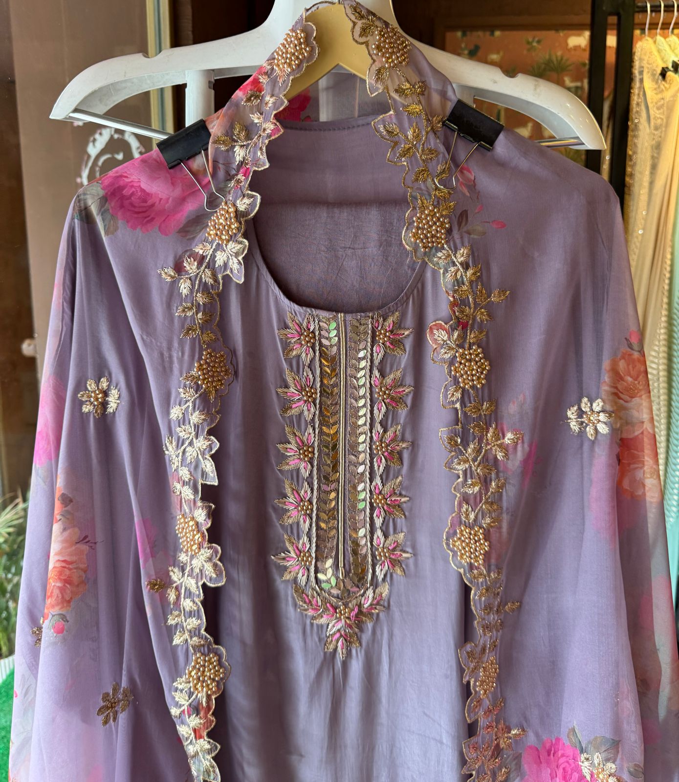 Pure crepe Shirt (Unstitched and full in size) with beautiful Neckwork done