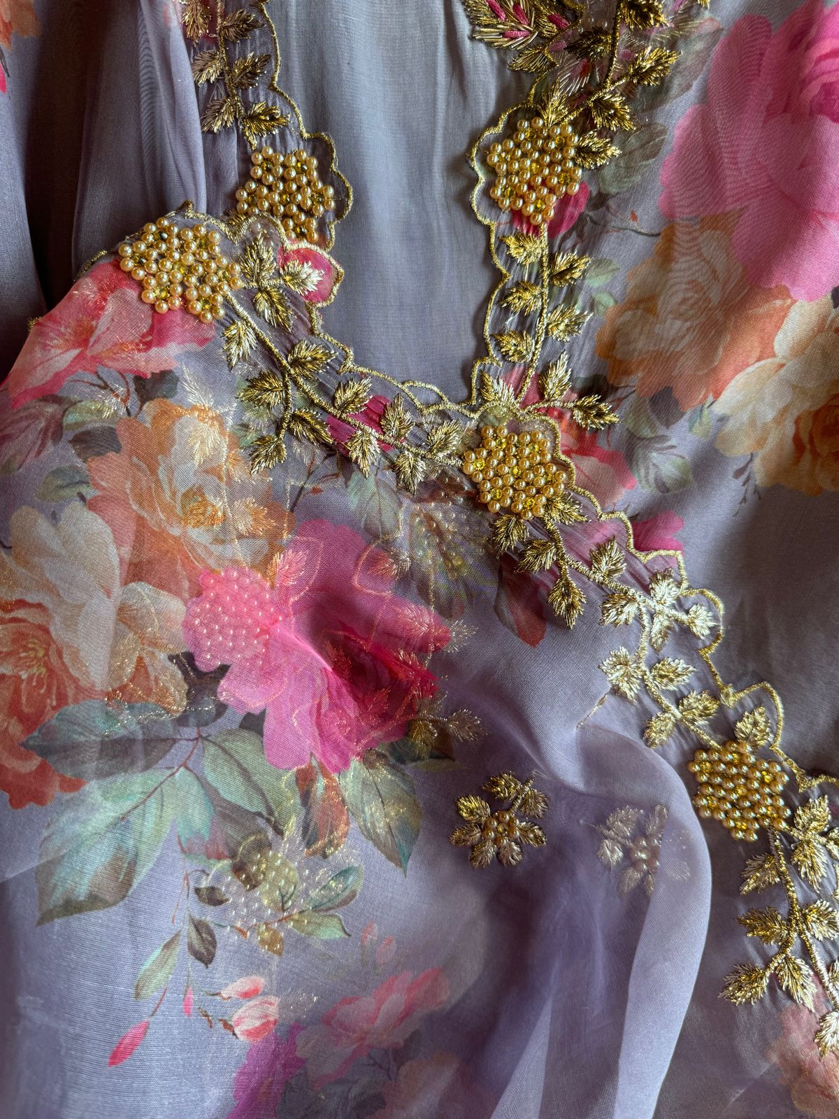 Pure crepe Shirt (Unstitched and full in size) with beautiful Neckwork done