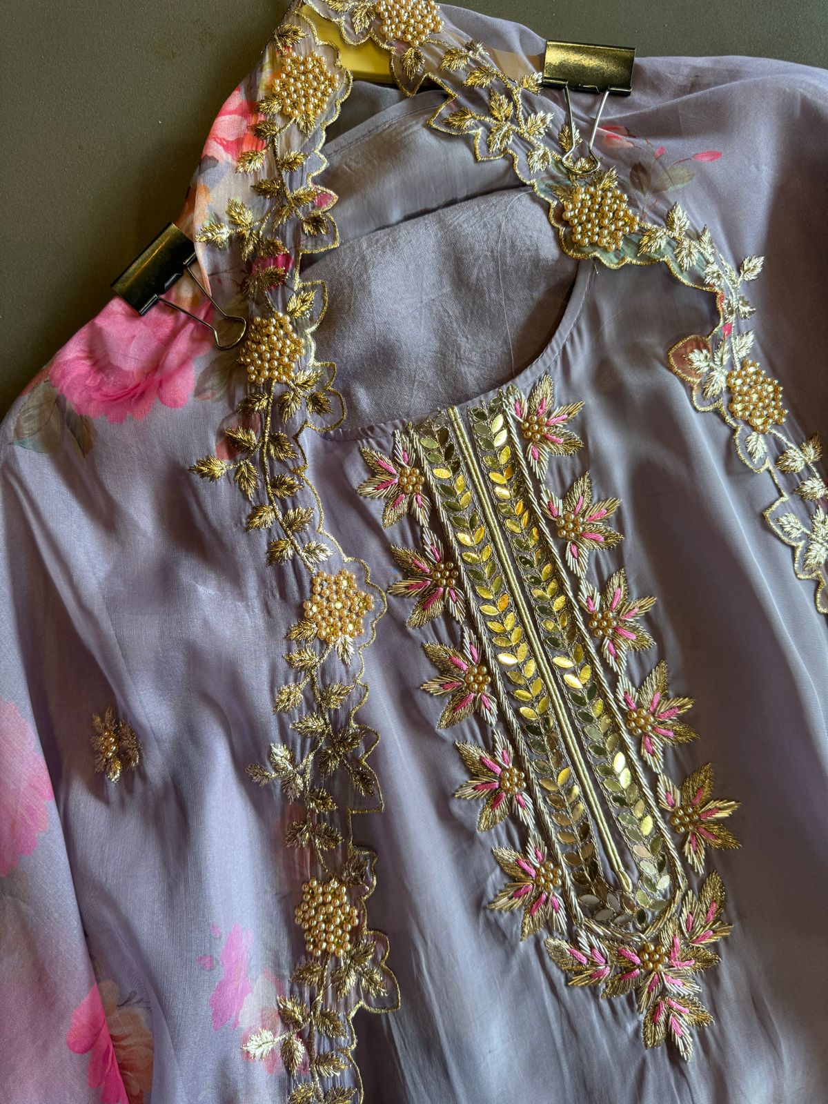 Pure crepe Shirt (Unstitched and full in size) with beautiful Neckwork done