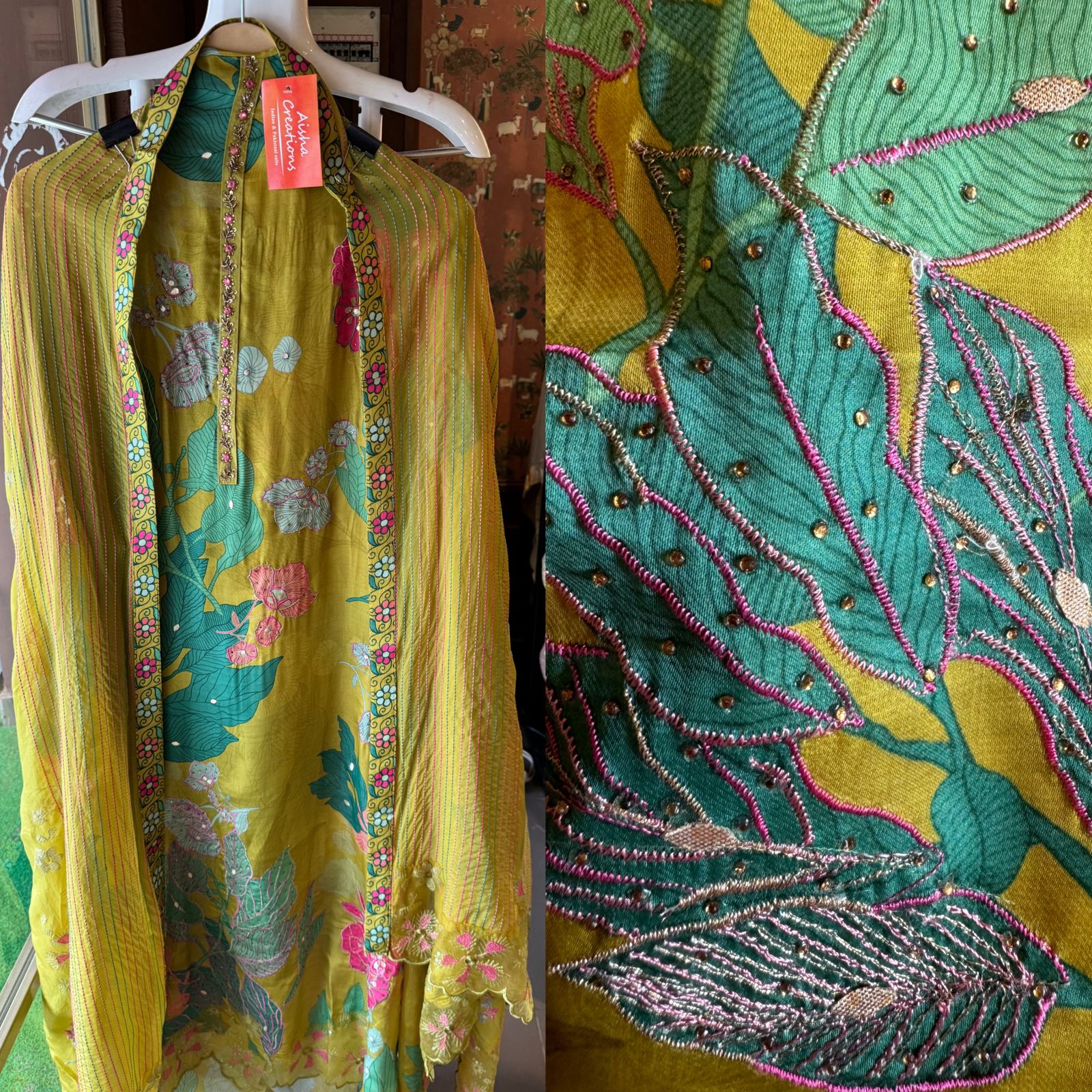 Soft satin Silk Unstitched full size shirt  with neck Patti design