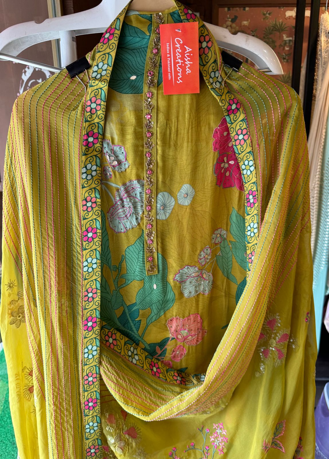Soft satin Silk Unstitched full size shirt  with neck Patti design