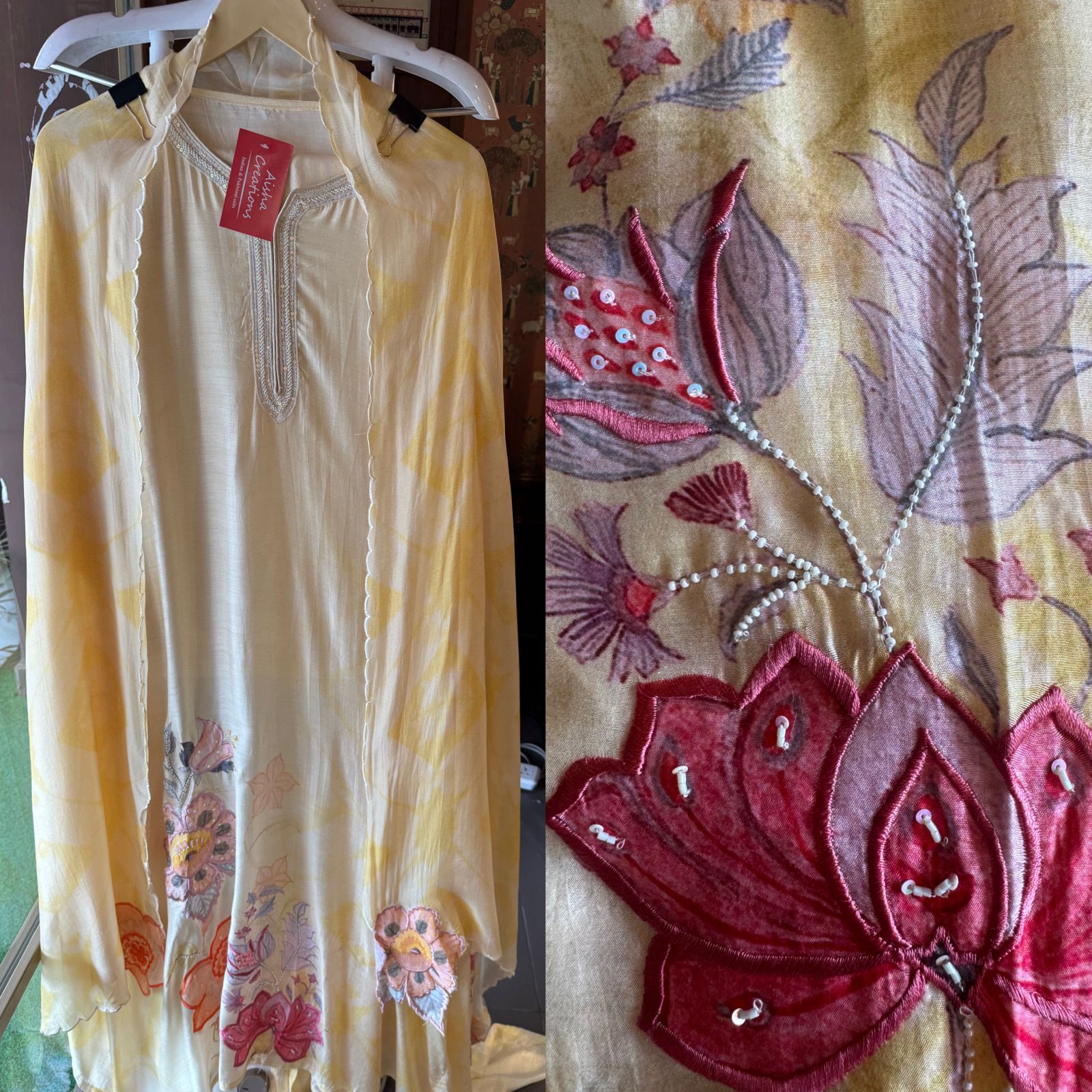 Soft Mul muslin Shirt lemon in colour with very pretty Daaman design