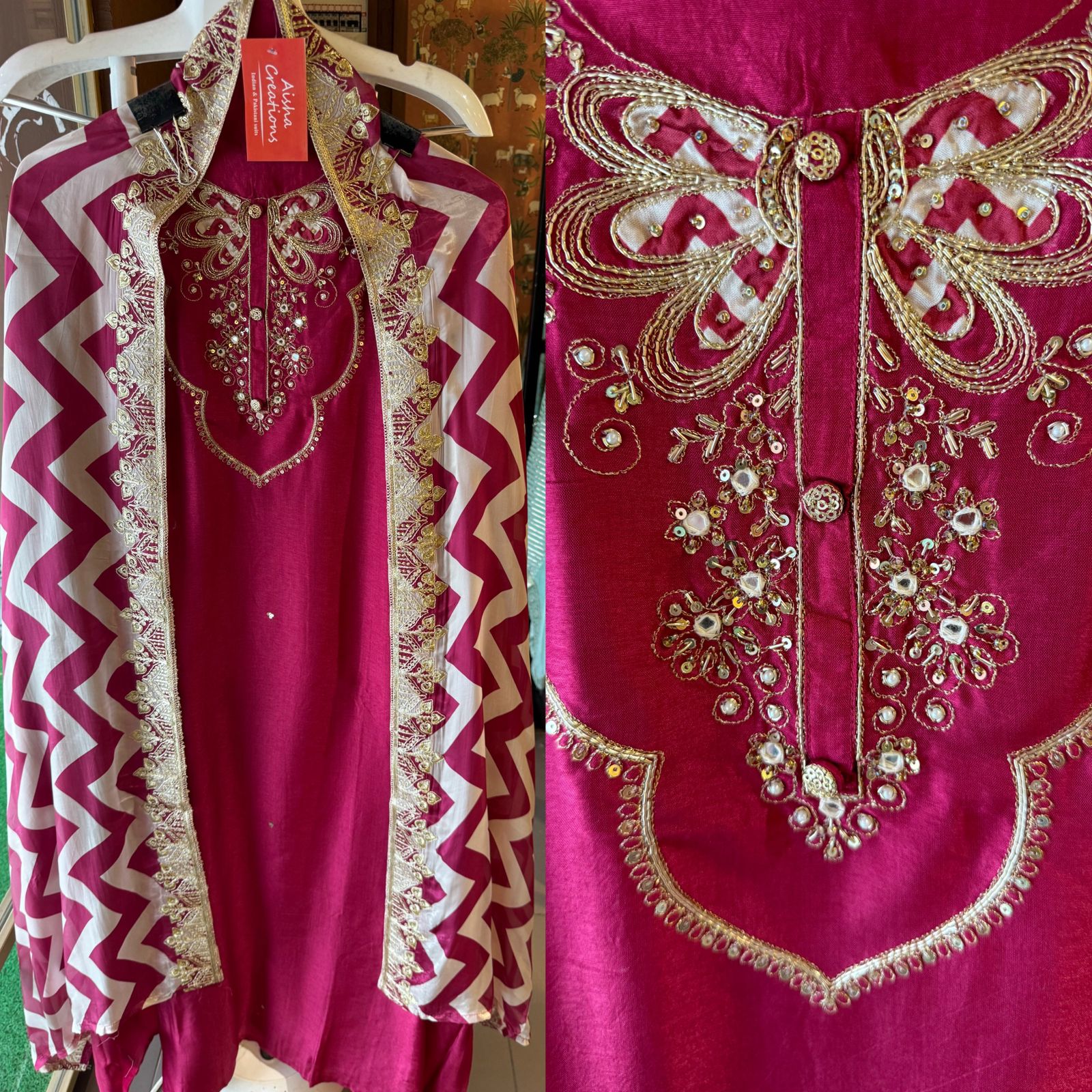 Soft Shimmer tissue Unstitched full size shirt with beautiful Rajwada style neckline