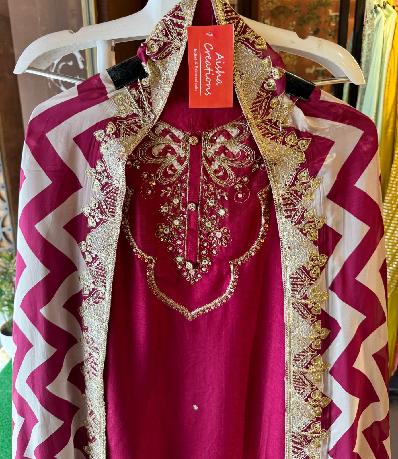 Soft Shimmer tissue Unstitched full size shirt with beautiful Rajwada style neckline