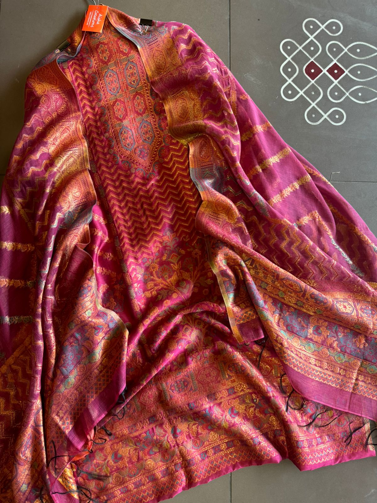 Pure jamdaani cotton Silk Suit pieces with beautiful Thread weavings all over the shirt front and back