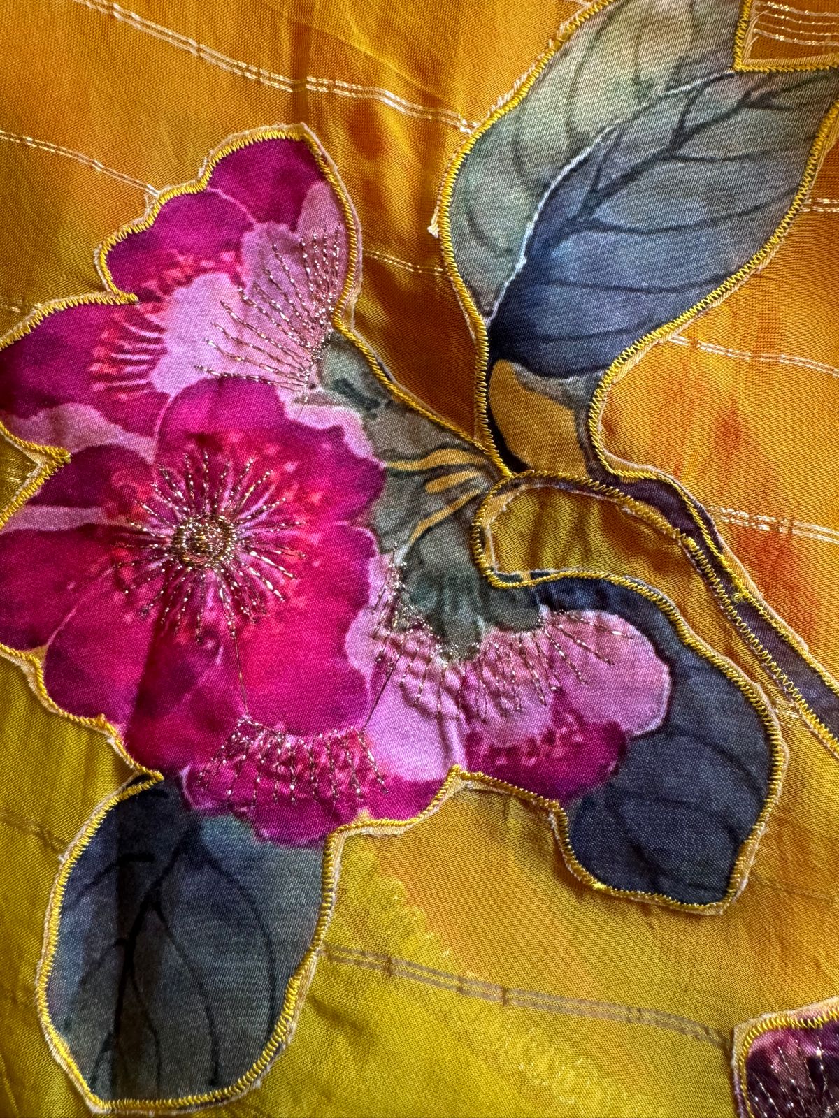 Pure silk unstitched shirt with beautiful designer embroidery on neckline and bootas all over the shirt