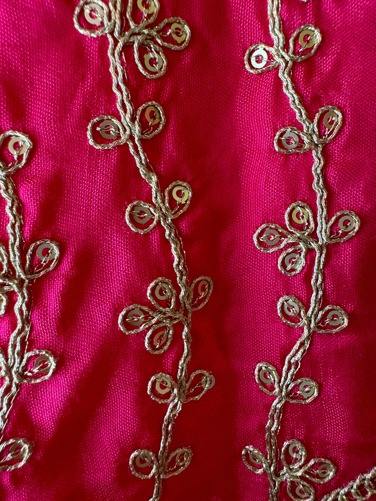 Pure silk unstitched shirt with beautiful designer embroidery on neckline and bootas all over the shirt