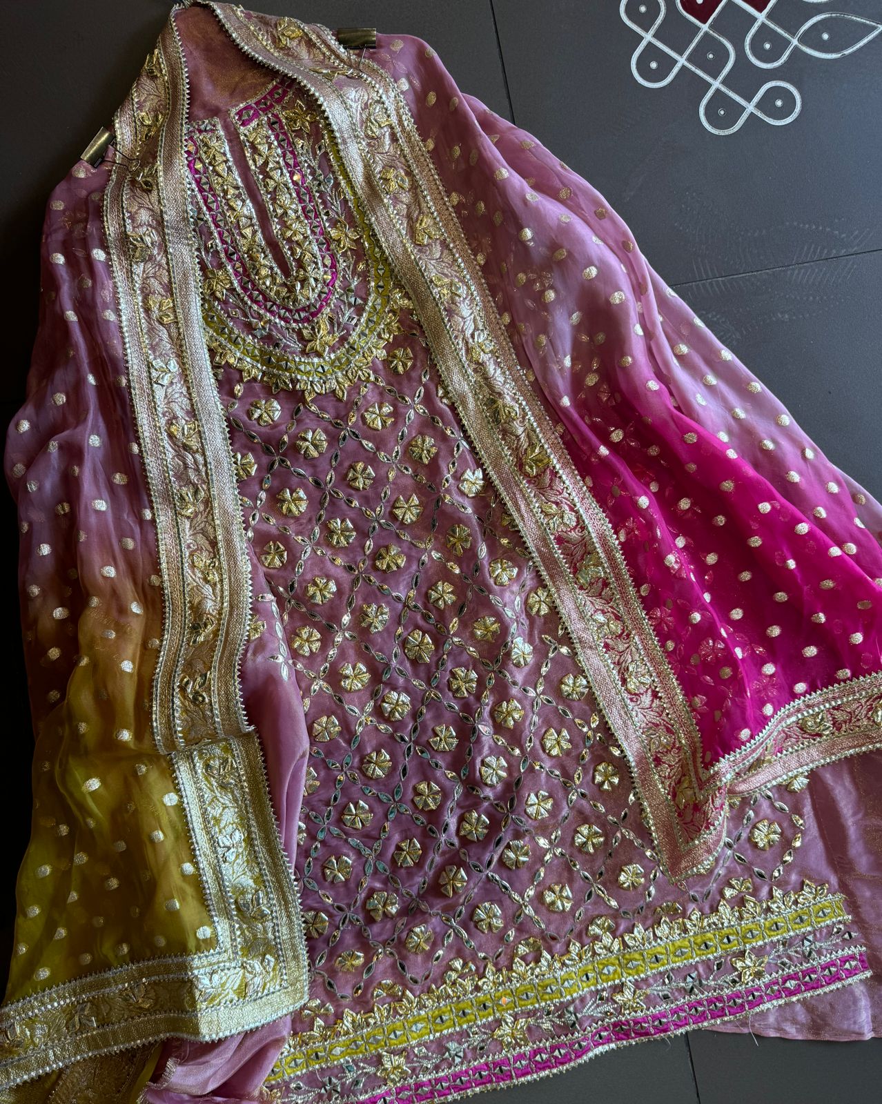 Pure tissue Unstitched Shirt with Very Beautiful original gotta Fool work done on the shirt front