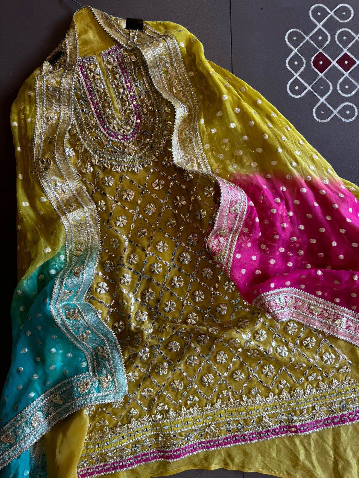 Pure tissue Unstitched Shirt with Very Beautiful original gotta Fool work done on the shirt front