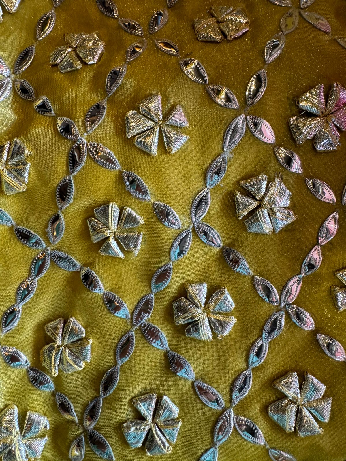 Pure tissue Unstitched Shirt with Very Beautiful original gotta Fool work done on the shirt front