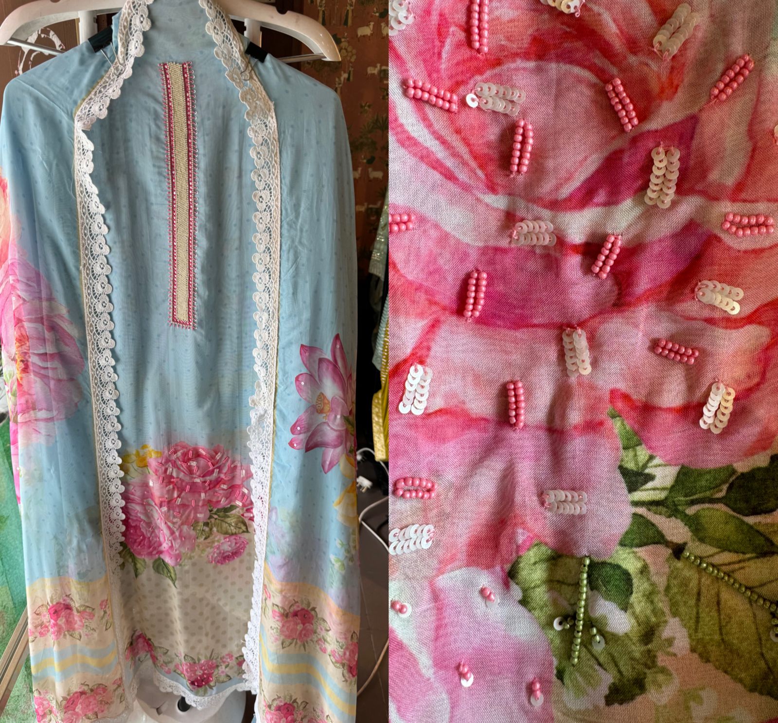 100% Pure soft organza shirt with very high quality digital