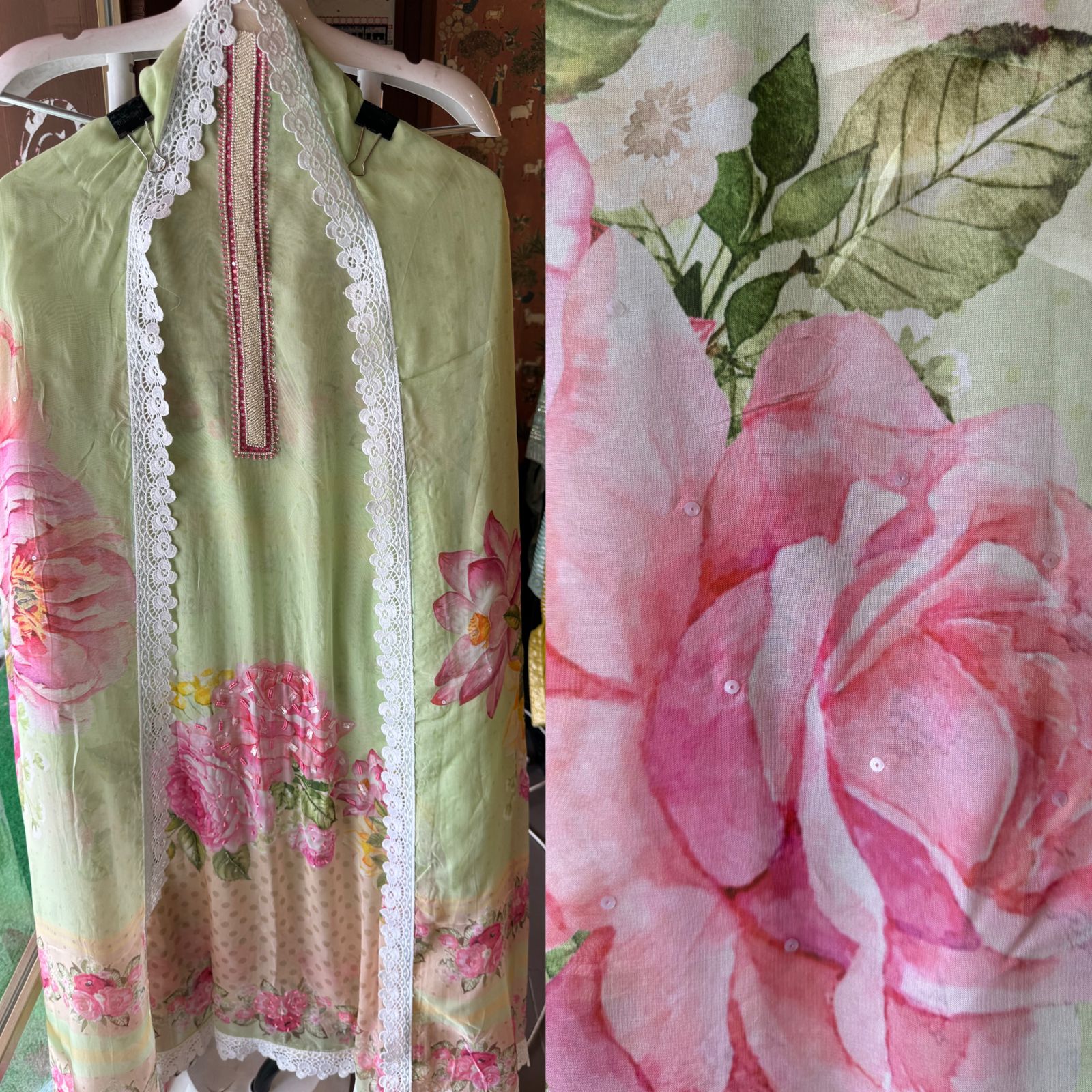 100% Pure soft organza shirt with very quality digital