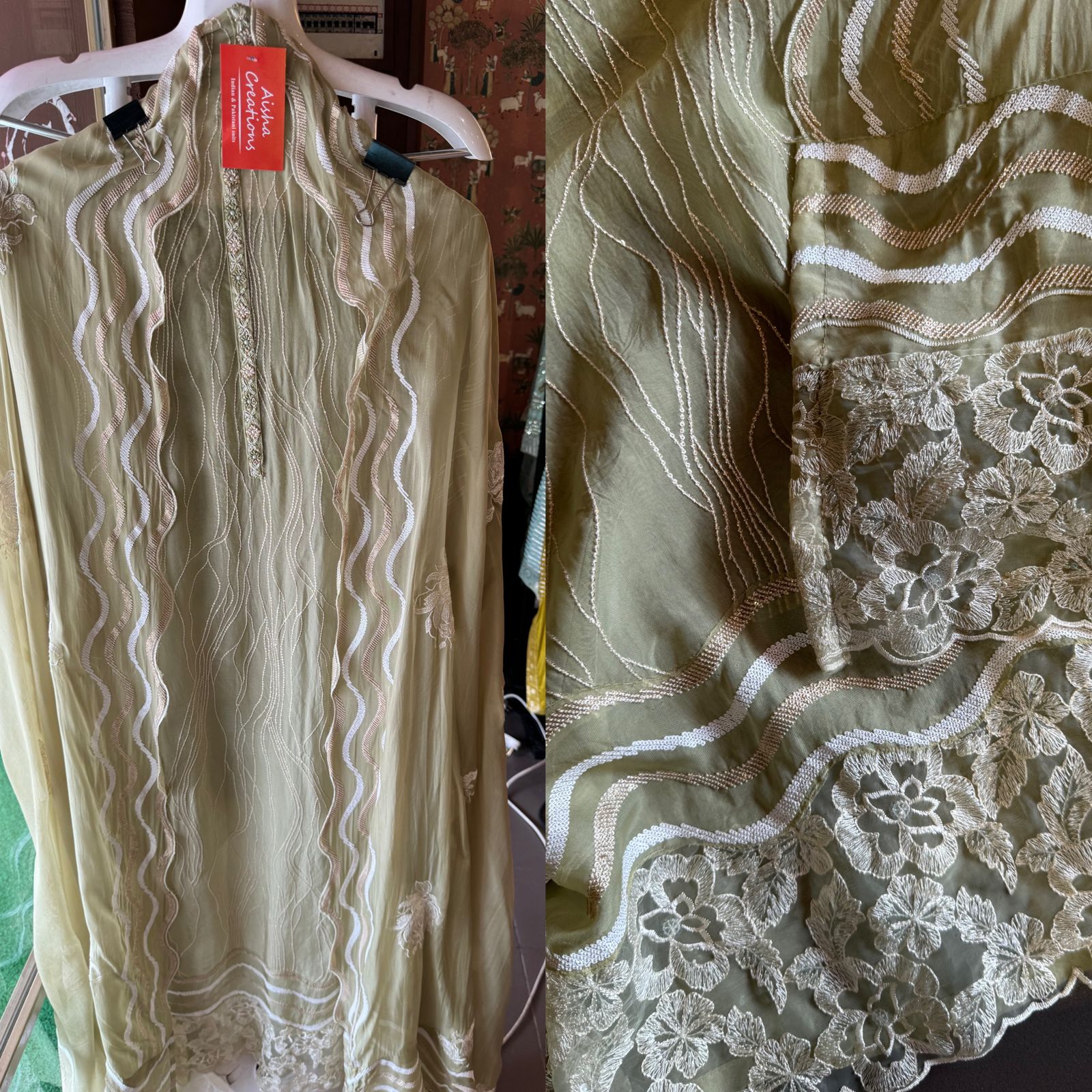 Soft organza Unstitched shirt with thread and sequence embroidery on the shirt front