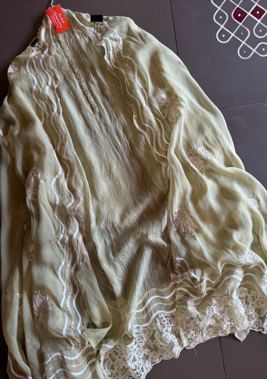 Soft organza Unstitched shirt with thread and sequence embroidery on the shirt front