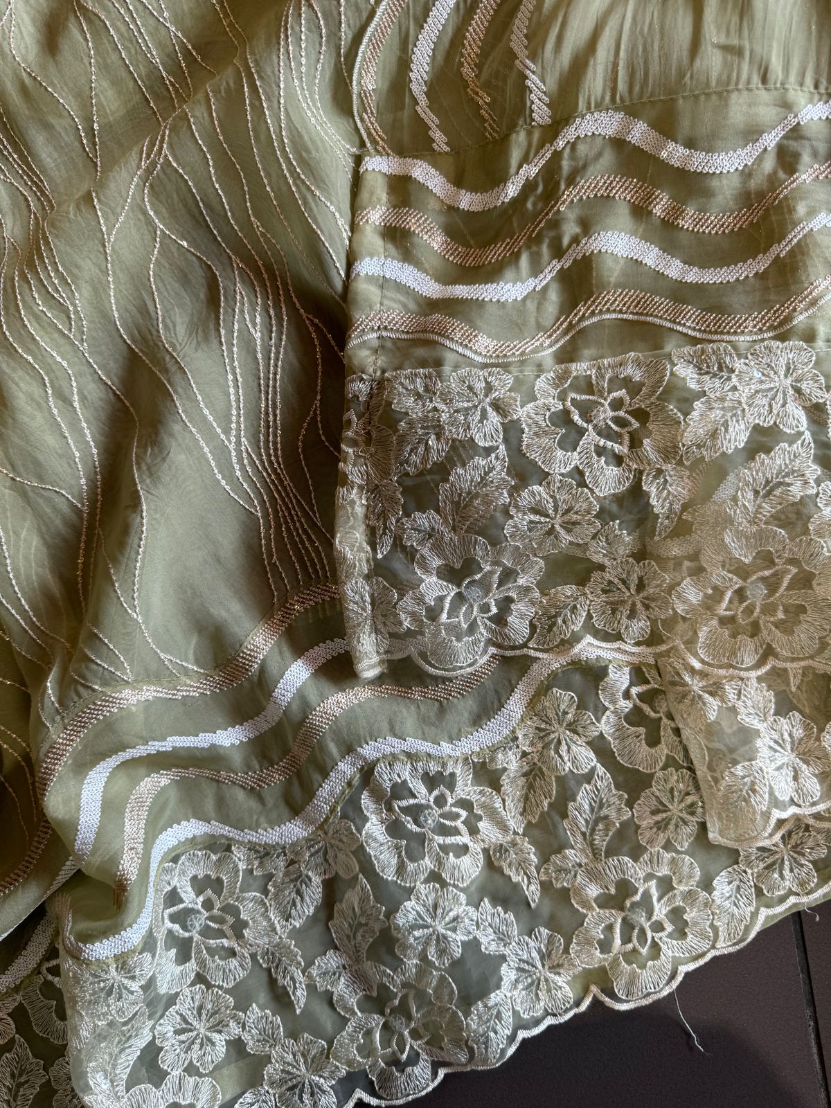 Soft organza Unstitched shirt with thread and sequence embroidery on the shirt front