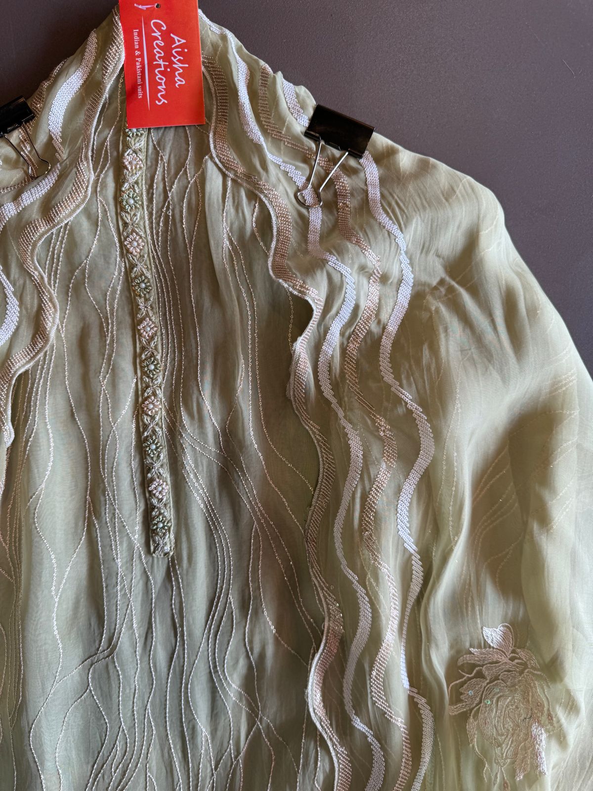 Soft organza Unstitched shirt with thread and sequence embroidery on the shirt front