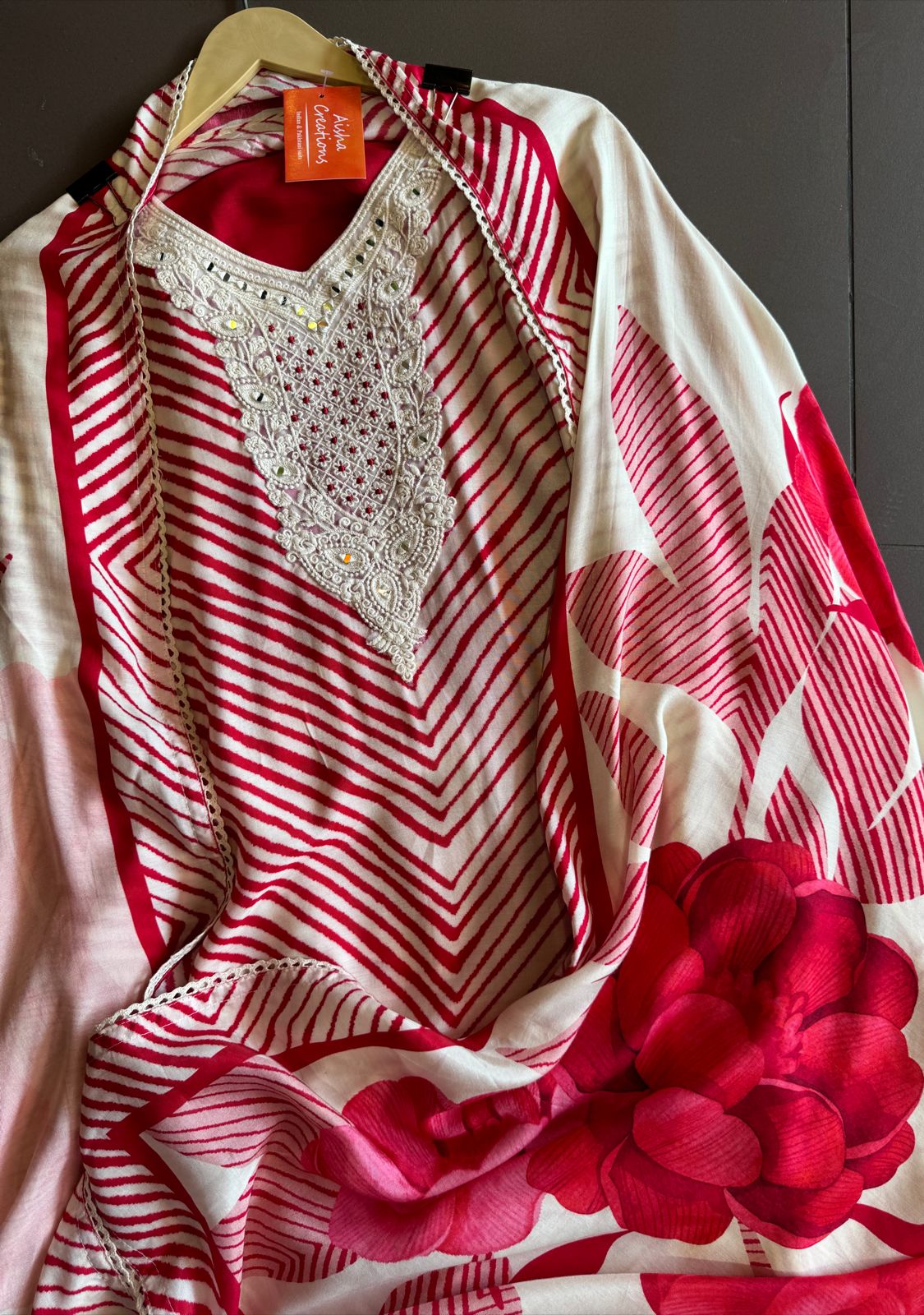 Soft Mul Mul muslin Shirt with cotton crochia embroidered lace patch with mirror work highlighting