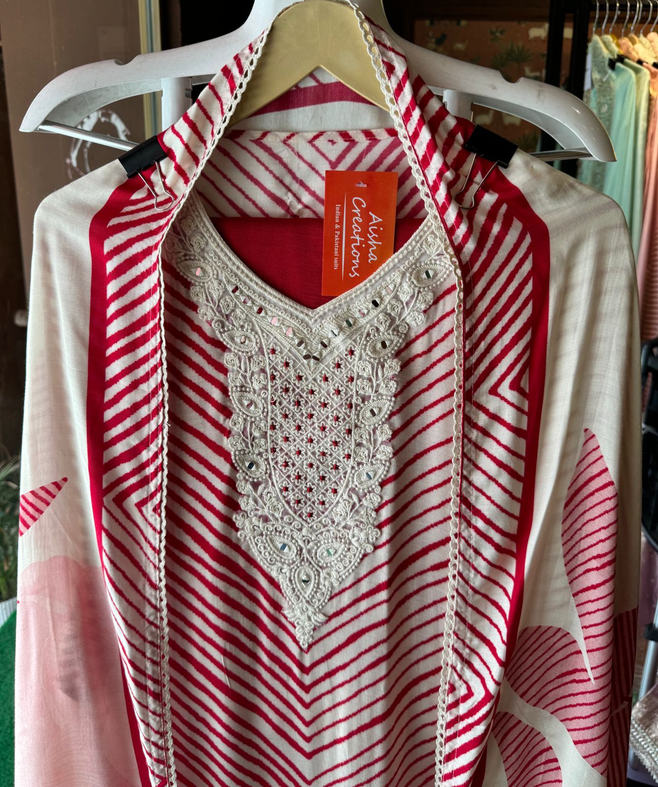 Soft Mul Mul muslin Shirt with cotton crochia embroidered lace patch with mirror work highlighting