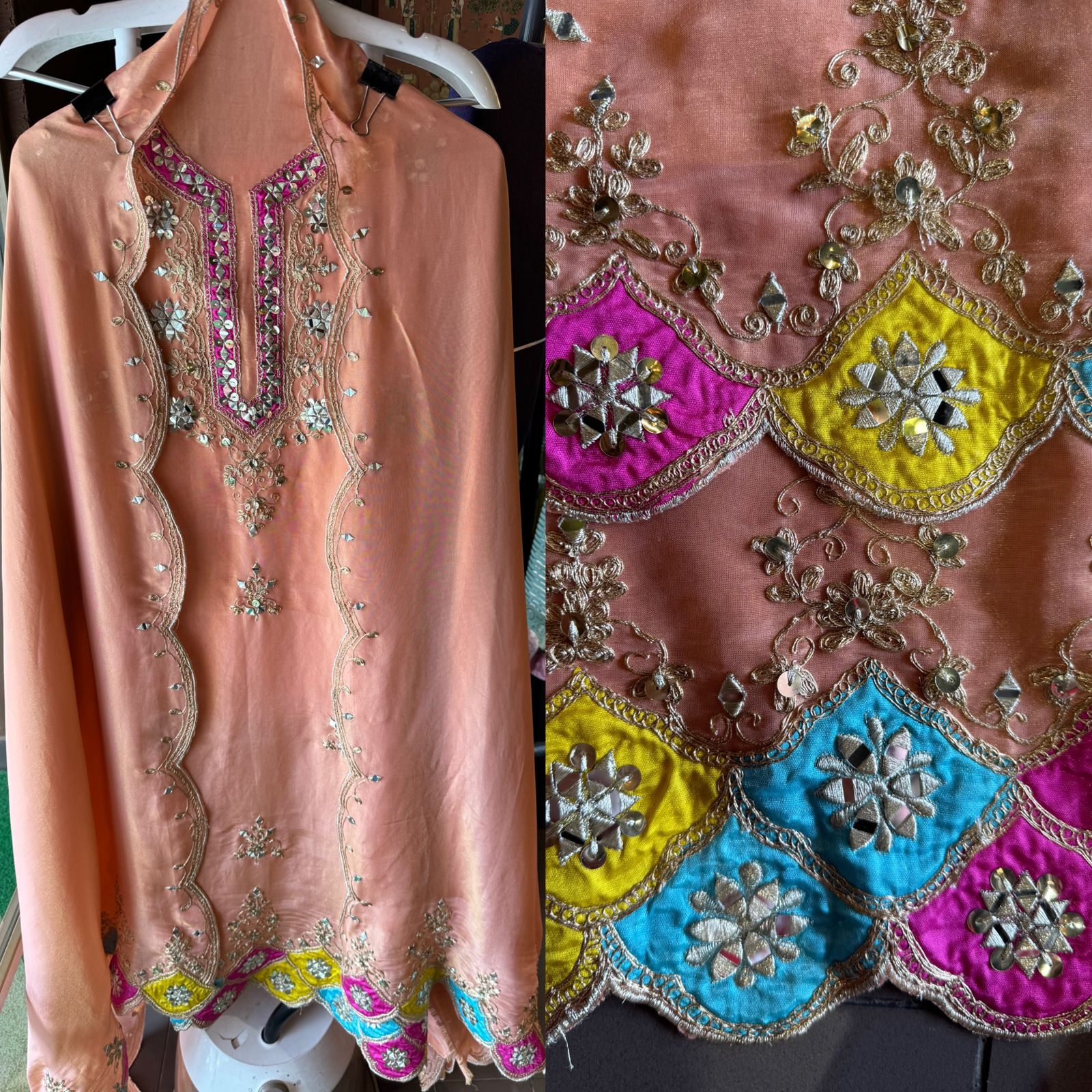 Soft shimmer tissue Unstitched Shirt with Dori Zari Handembroidered neckline