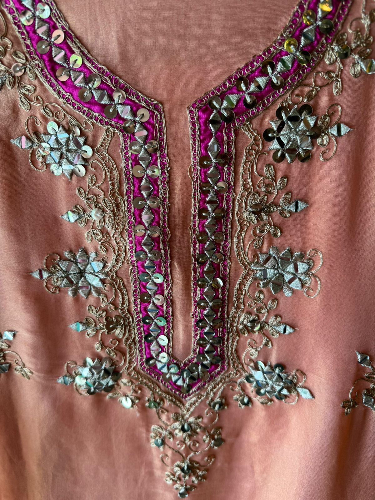 Soft shimmer tissue Unstitched Shirt with Dori Zari Handembroidered neckline