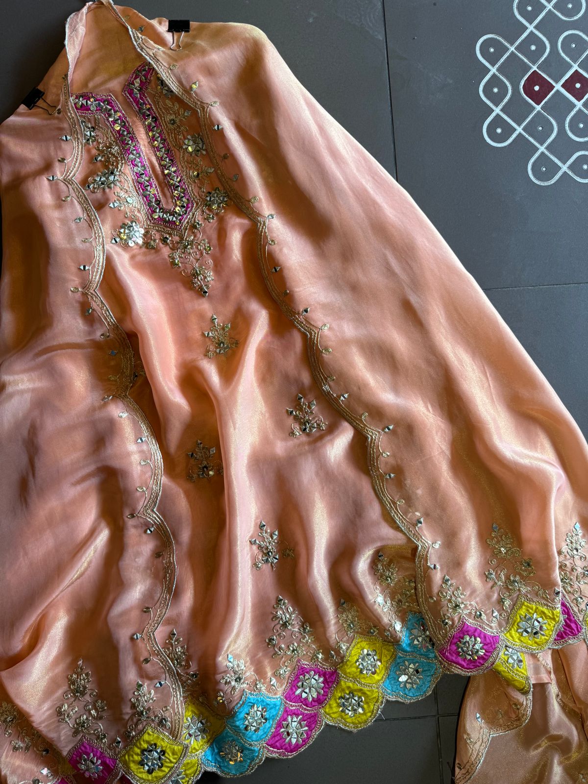 Soft shimmer tissue Unstitched Shirt with Dori Zari Handembroidered neckline