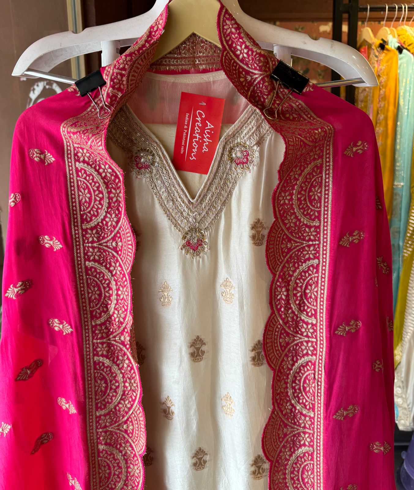 Soft Silk Unstitched shirt with beautiful neckline with Dabka , Thread and sequence work (All stitched)
