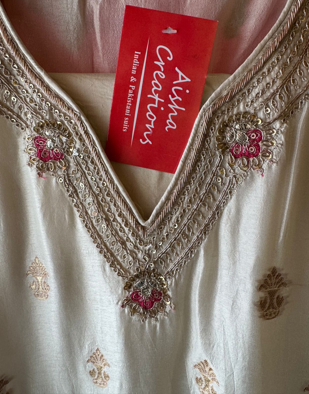 Soft Silk Unstitched shirt with beautiful neckline with Dabka , Thread and sequence work (All stitched)