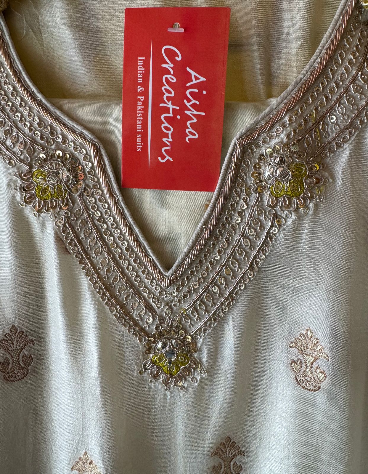 Soft Silk Unstitched shirt with beautiful neckline with Dabka , Thread and sequence work (All stitched)