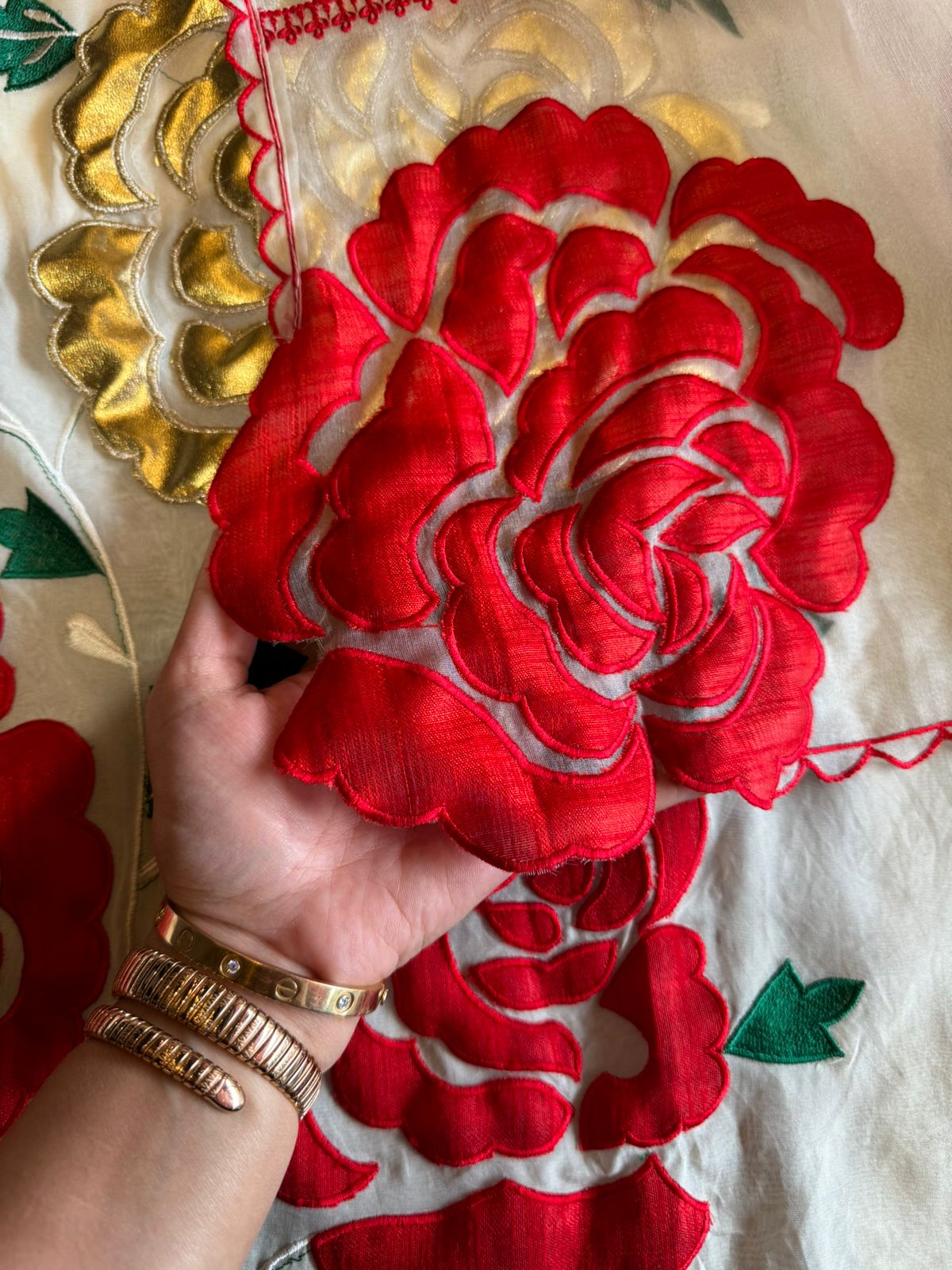 Soft organza Unstitched Shirt with Floral Patchwork done on the shirt front