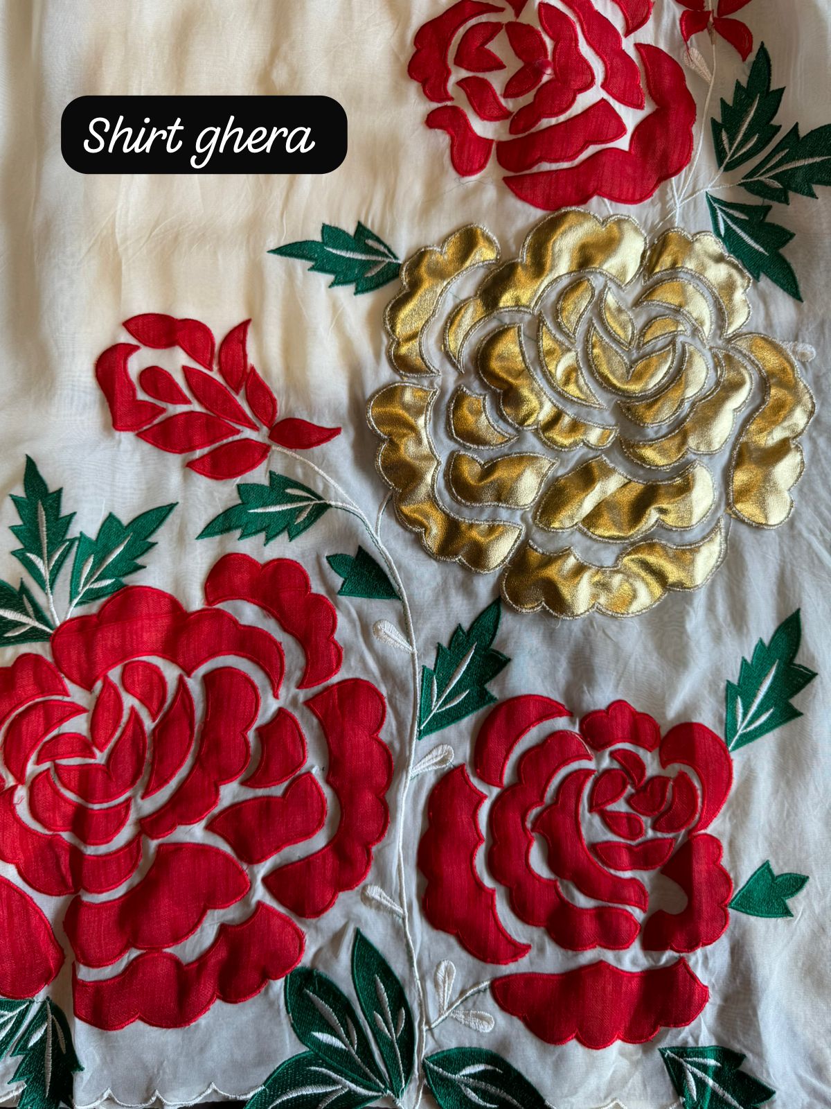 Soft organza Unstitched Shirt with Floral Patchwork done on the shirt front