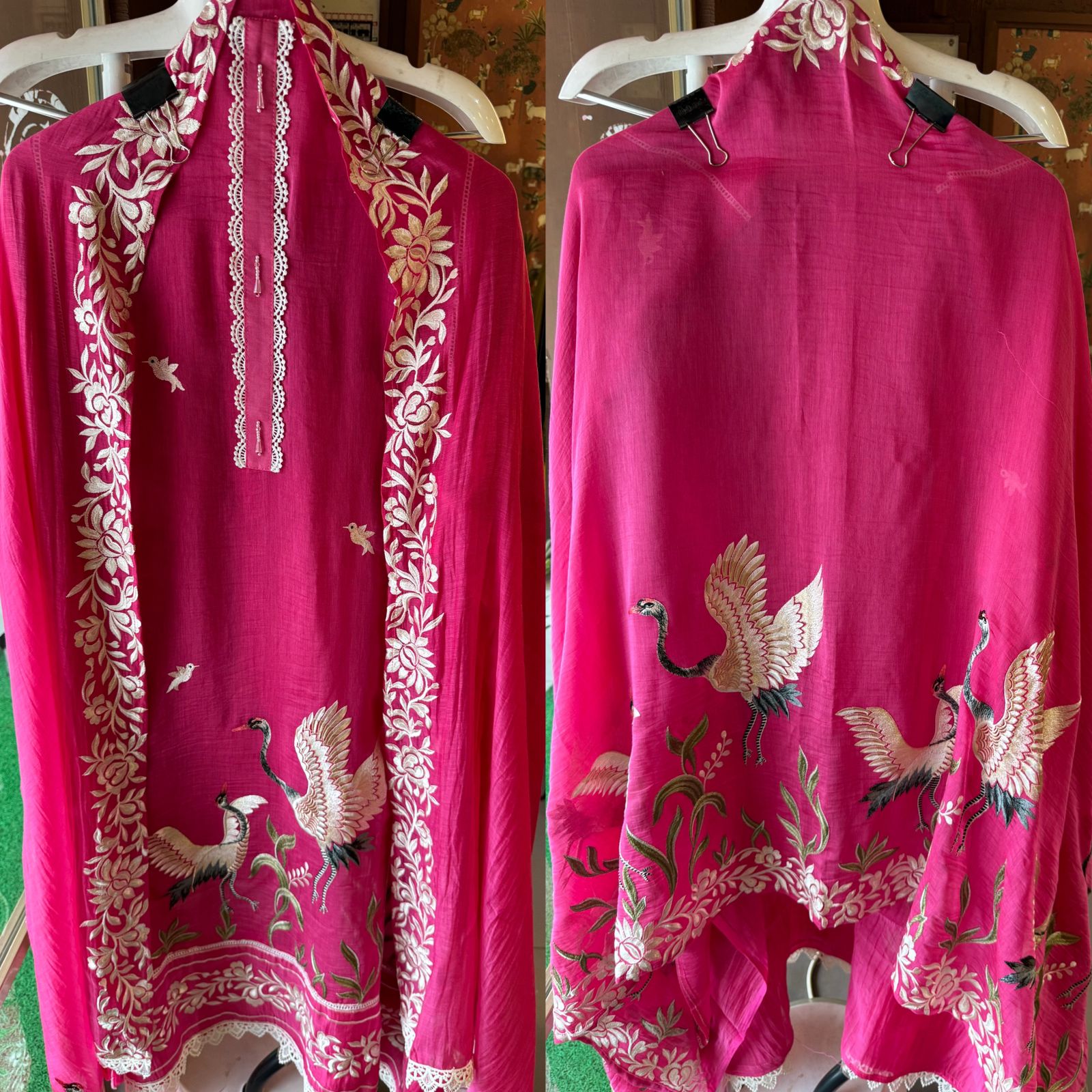 Pure Cotton linen Shirt Beautiful concept With Patti design with crochia lace