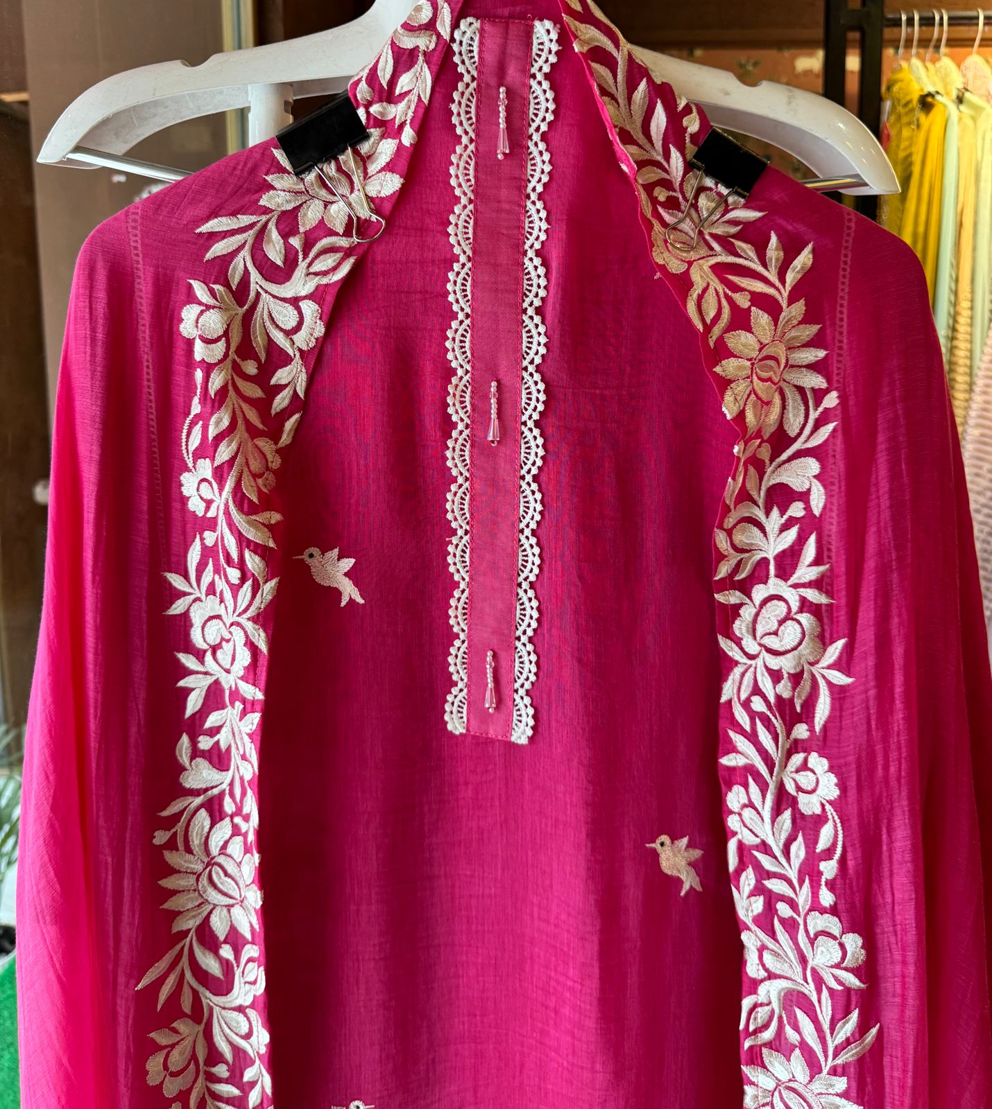 Pure Cotton linen Shirt Beautiful concept With Patti design with crochia lace