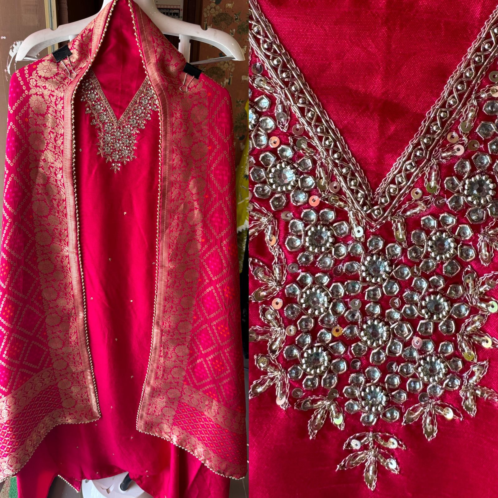 Pure Silk Shirt (Unstitched) with Dabka Handembroidery On the neckline
