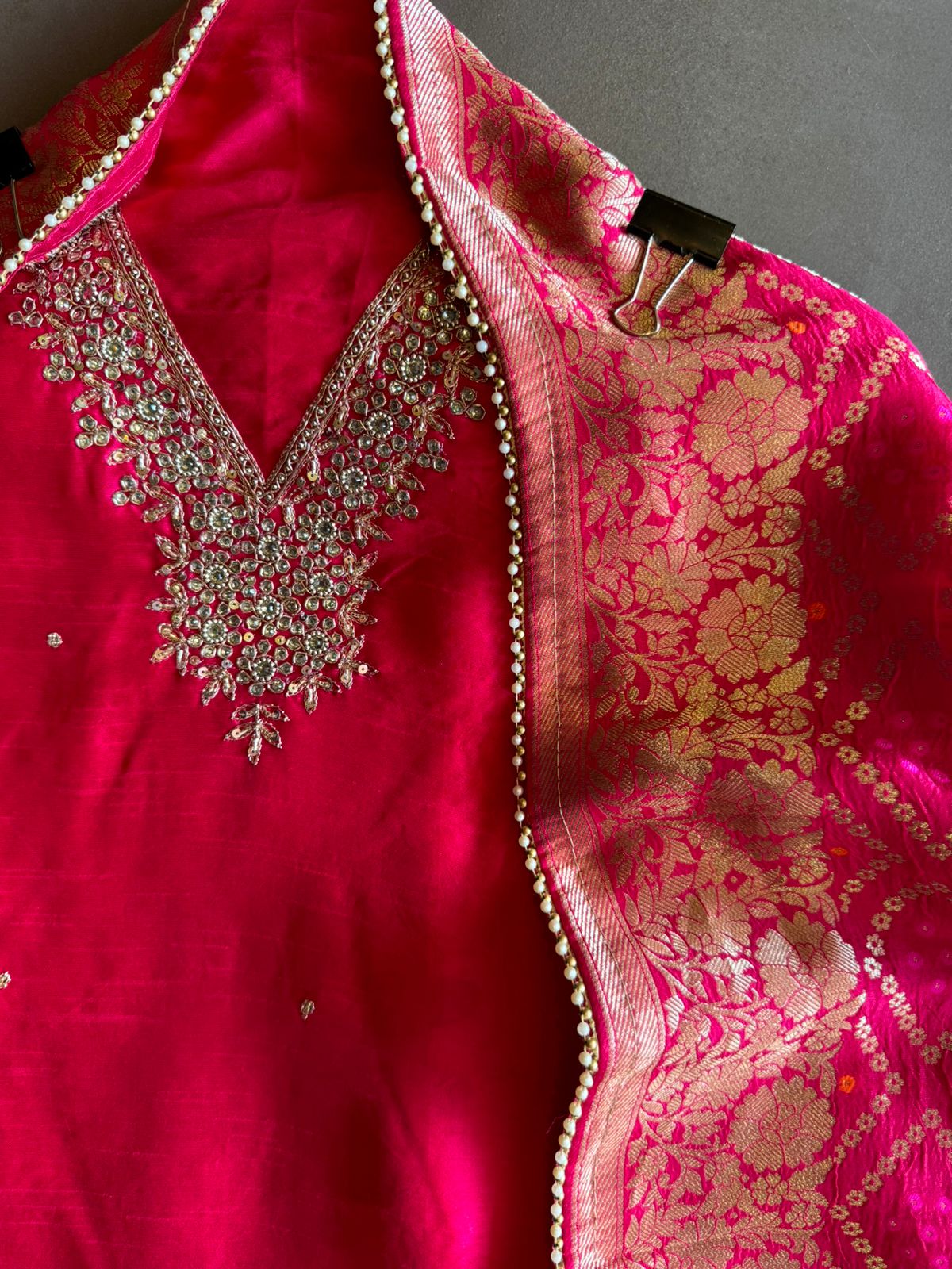 Pure Silk Shirt (Unstitched) with Dabka Handembroidery On the neckline