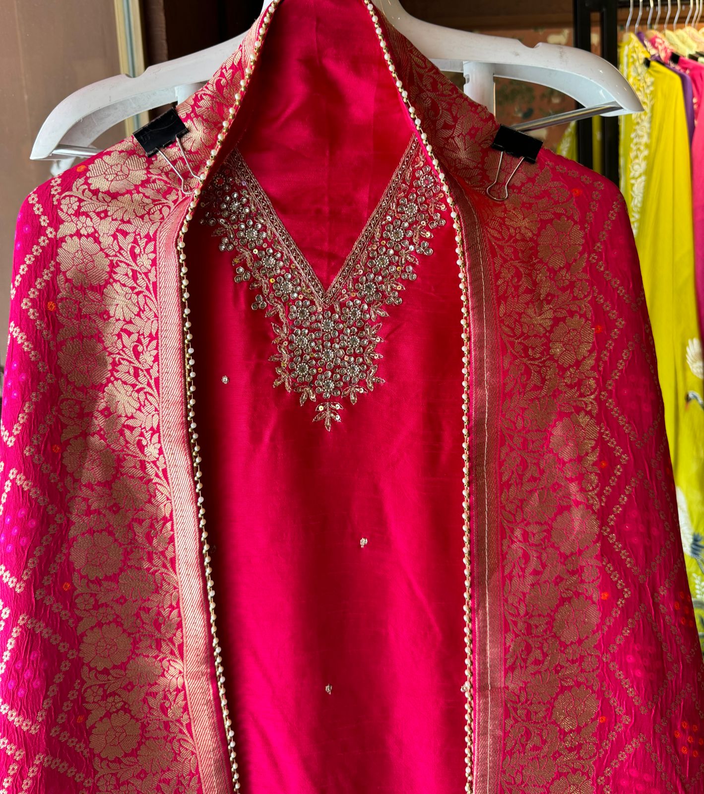 Pure Silk Shirt (Unstitched) with Dabka Handembroidery On the neckline