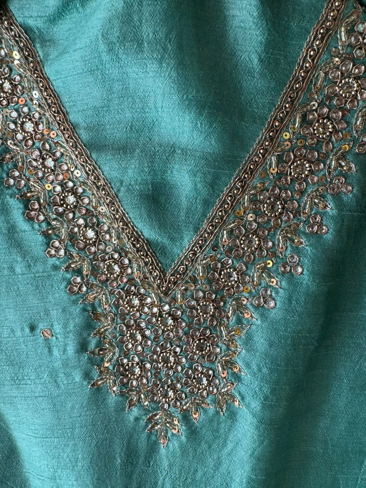 Pure Silk Shirt (Unstitched) with Dabka Handembroidery On the neckline